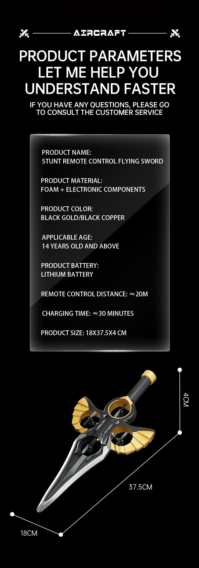 Flying Sword - Golden,Copper Color - Single Battery image 4