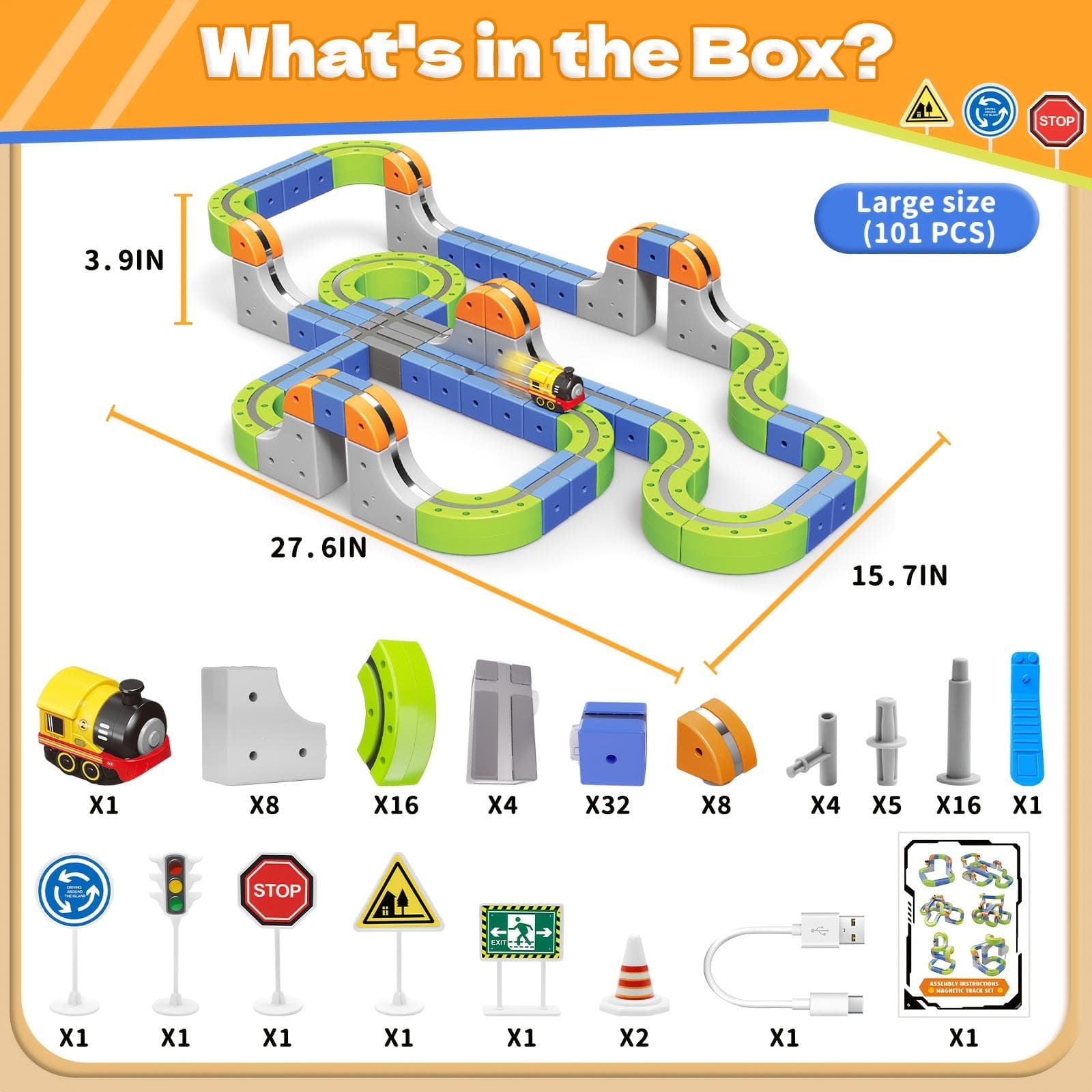 101-Piece Electric Train Track Toy Set Rechargeable Electric Train & DIY Assembly Track Kit  Creative Building Block Racing Track Suitable For Toddlers And Children Ages 3 And Up,Pickup Only