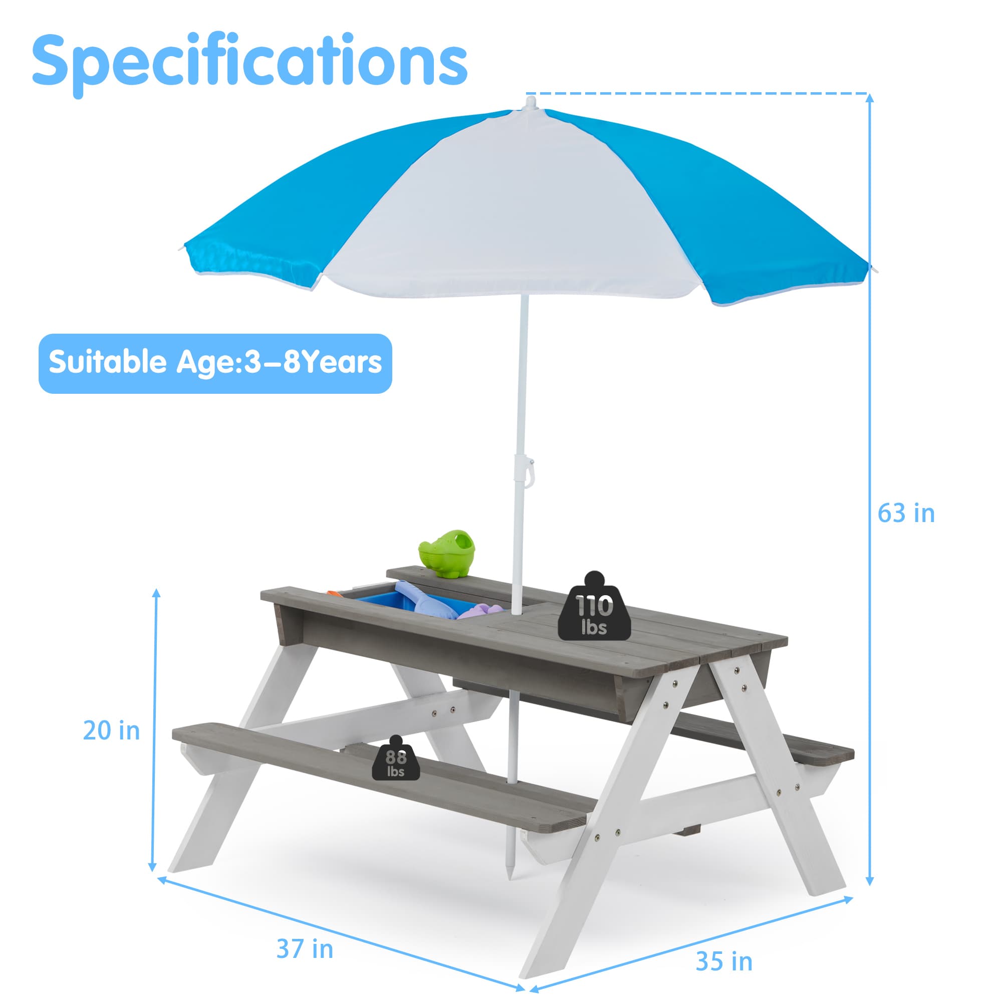 3-in-1 Children's Outdoor Wooden Picnic Table With image 2