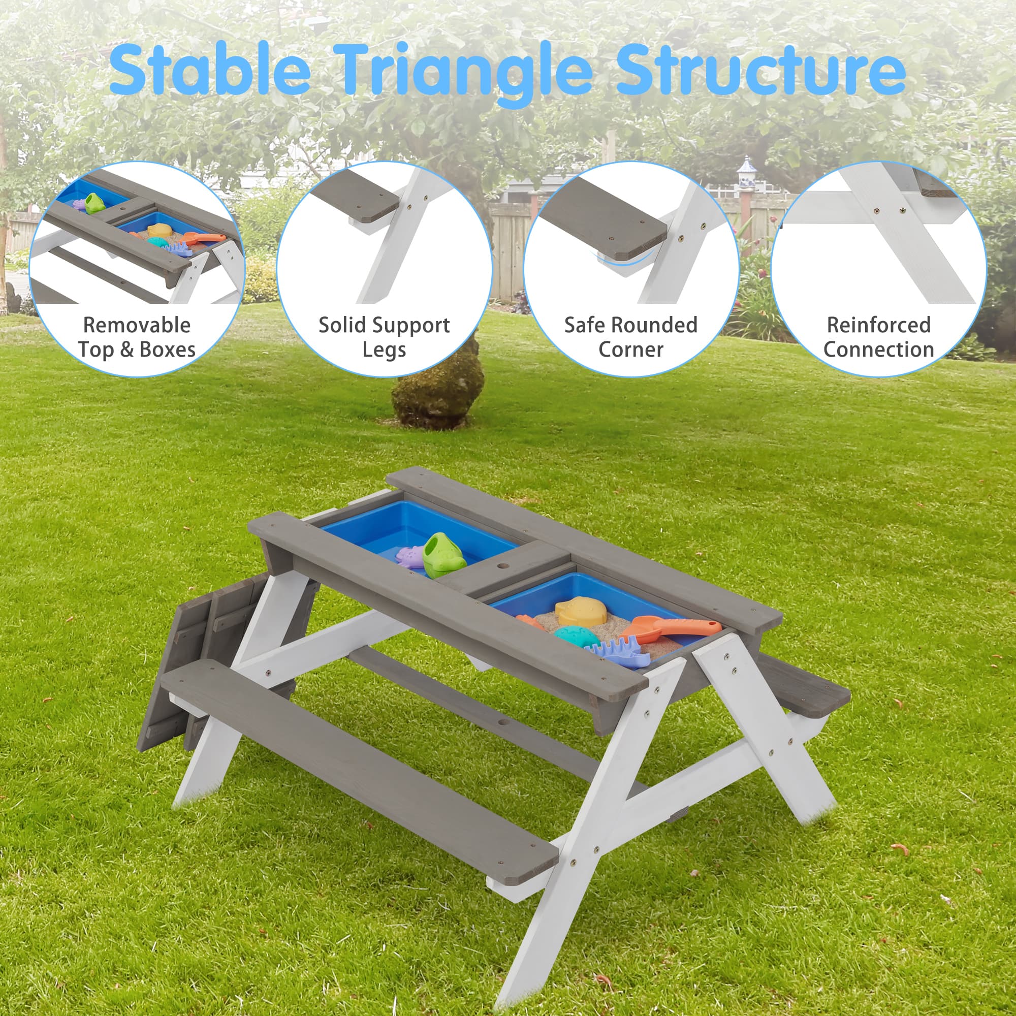 3-in-1 Children's Outdoor Wooden Picnic Table With image 7