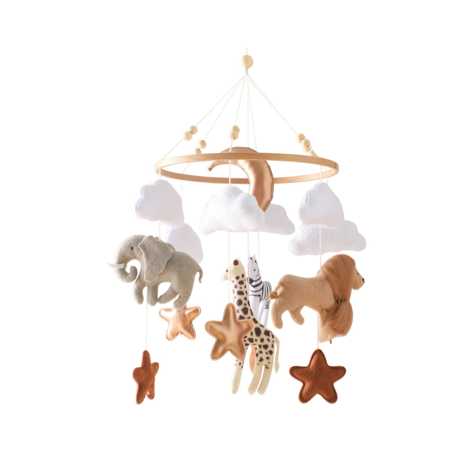 Forest Animal Baby Crib Mobile with Felt Clouds, Moon & Wind Chimes – Nursery Hanging Decoration & Sensory Toy