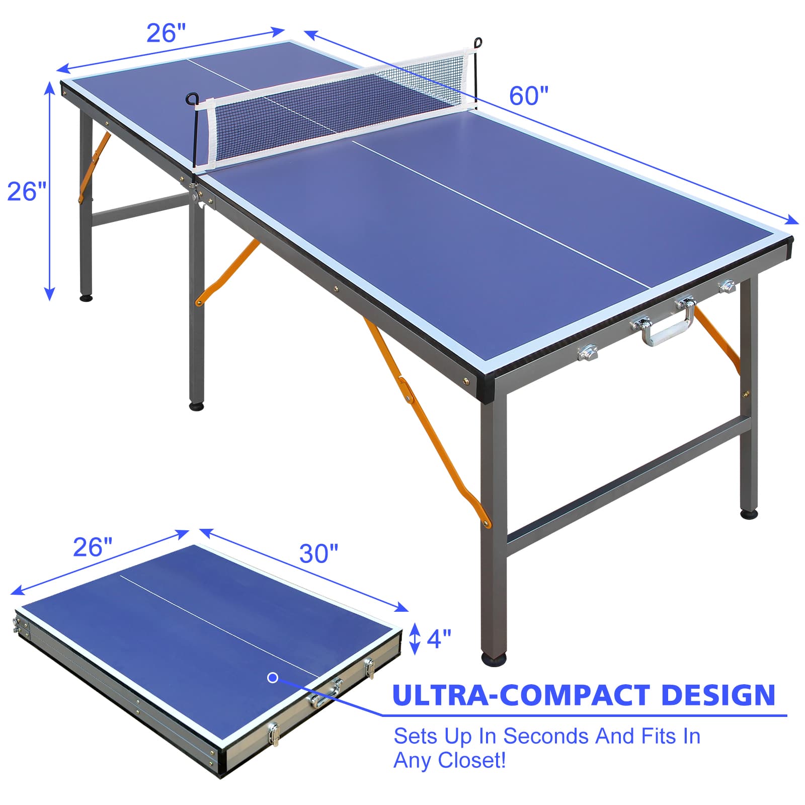 8ft Mid-Size Table Tennis Table Foldable image 6