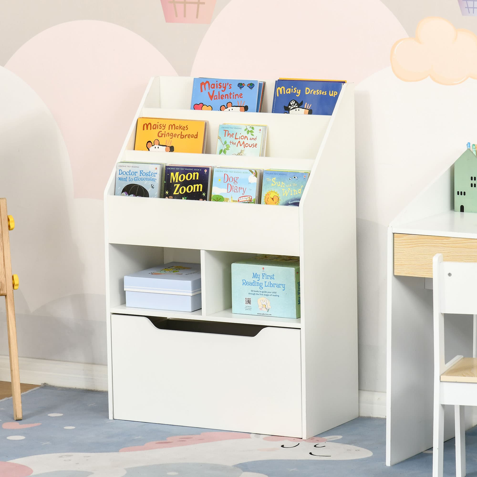 Kids Bookcase Multi-Shelf Book Rack With Mobile image 1