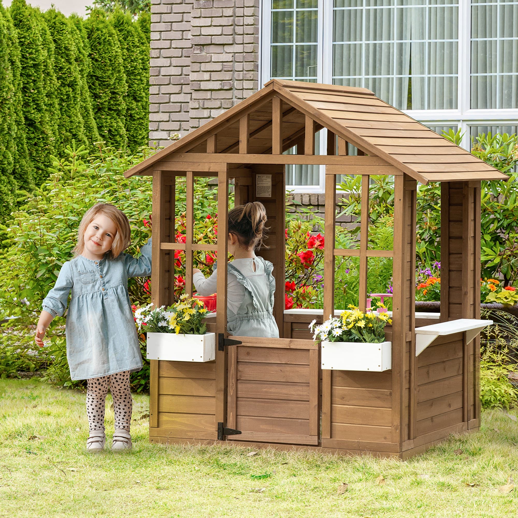 Kids Wooden Playhouse, Outdoor Garden Games Cottage image 1
