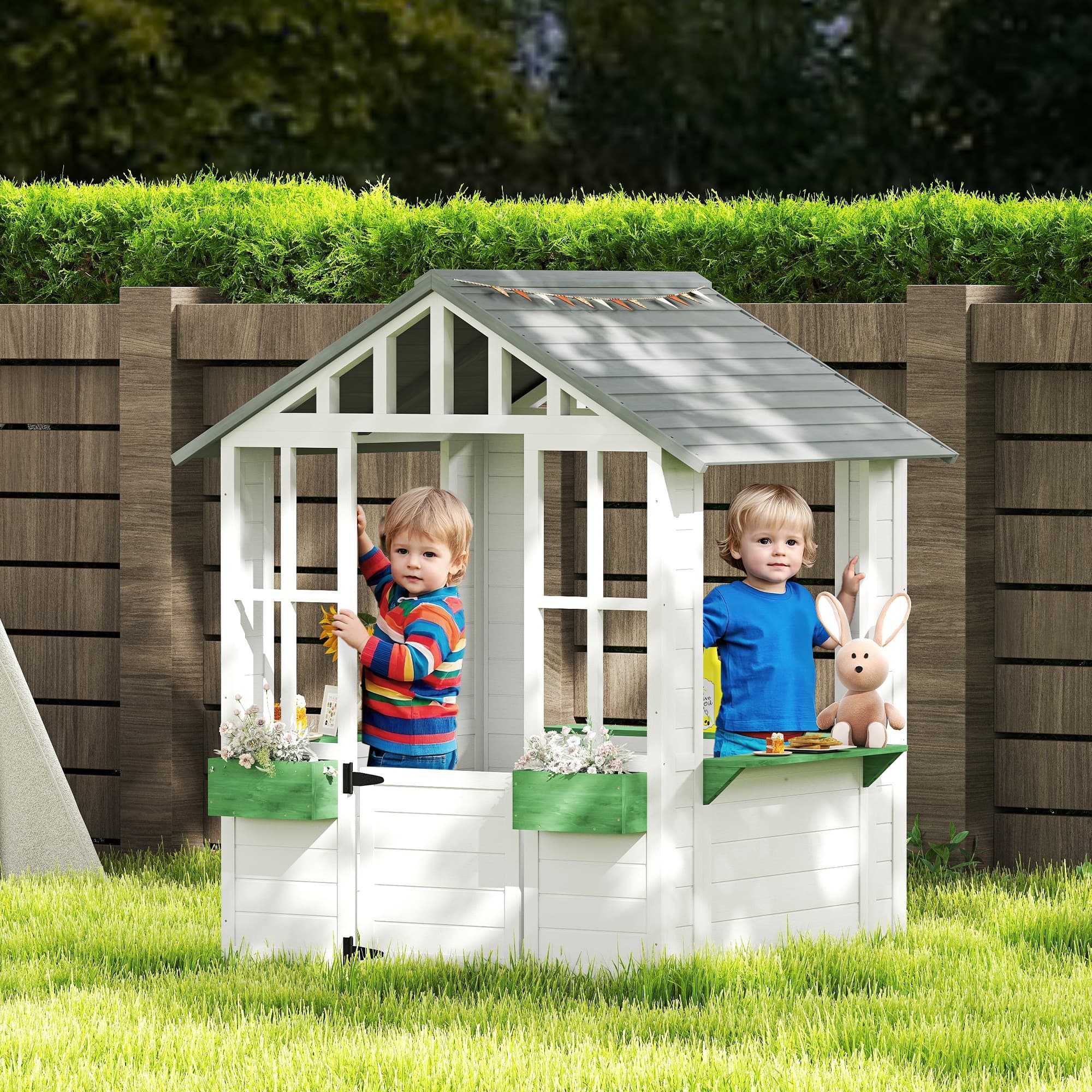 Kids Wooden Playhouse, Outdoor Garden Games Cottage image 1