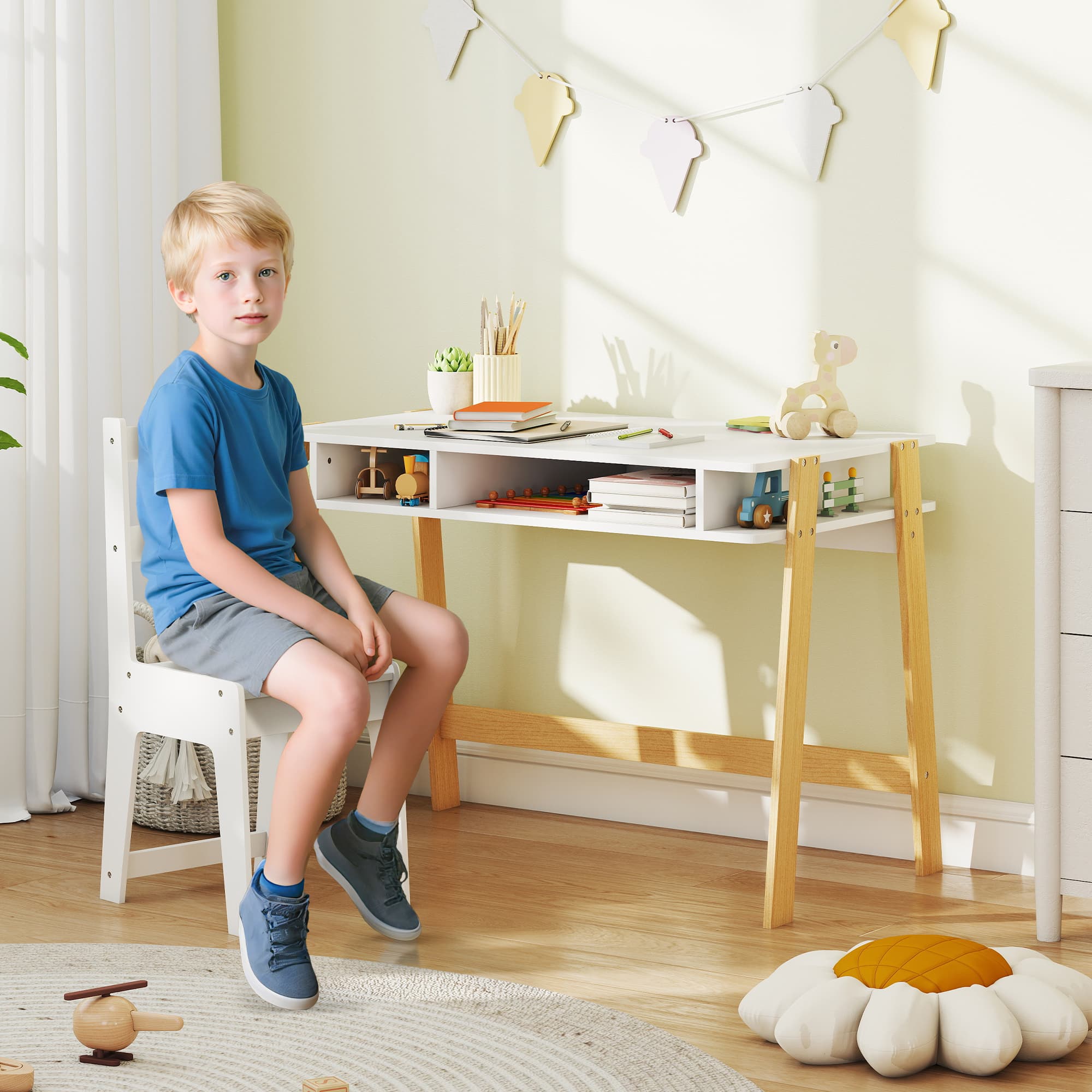 Kids Desk And Chair Set With Storage image 1