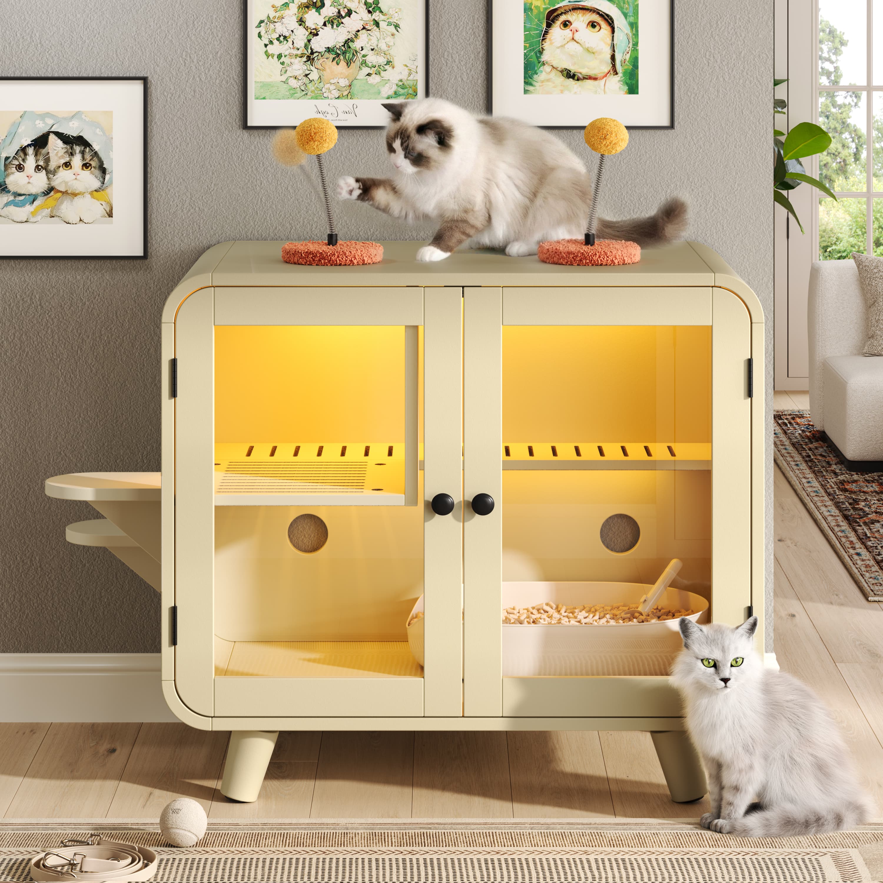 Cat Hidden Litter Box Enclosure With RGB image 1