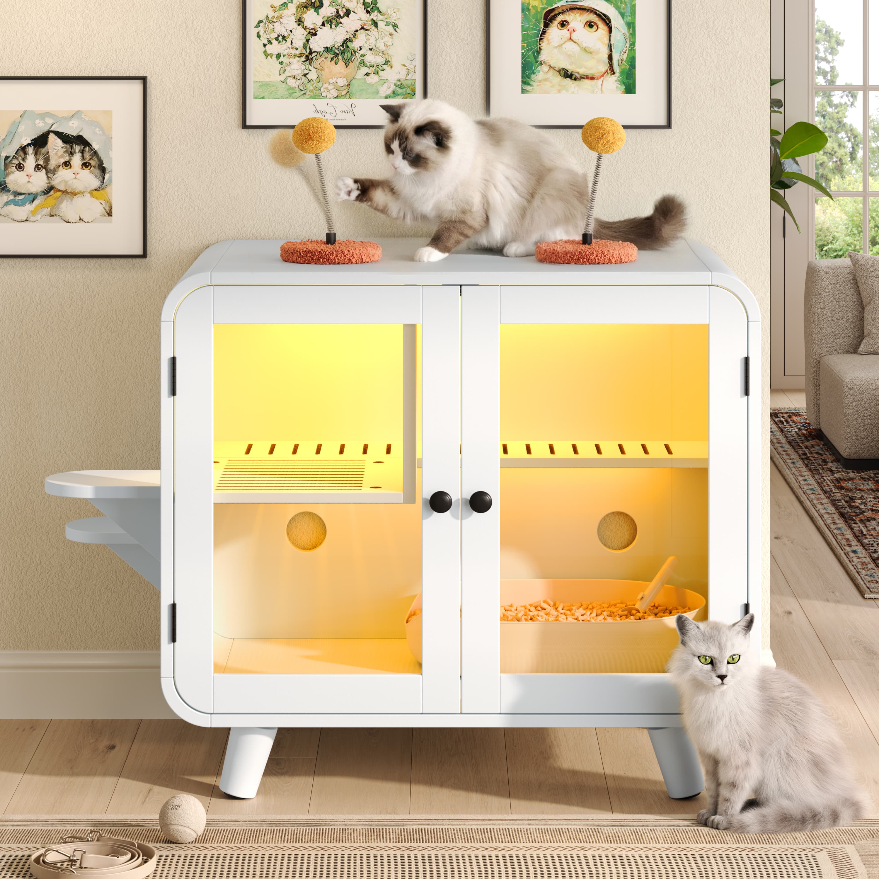 Cat Hidden Litter Box Enclosure With RGB image 1