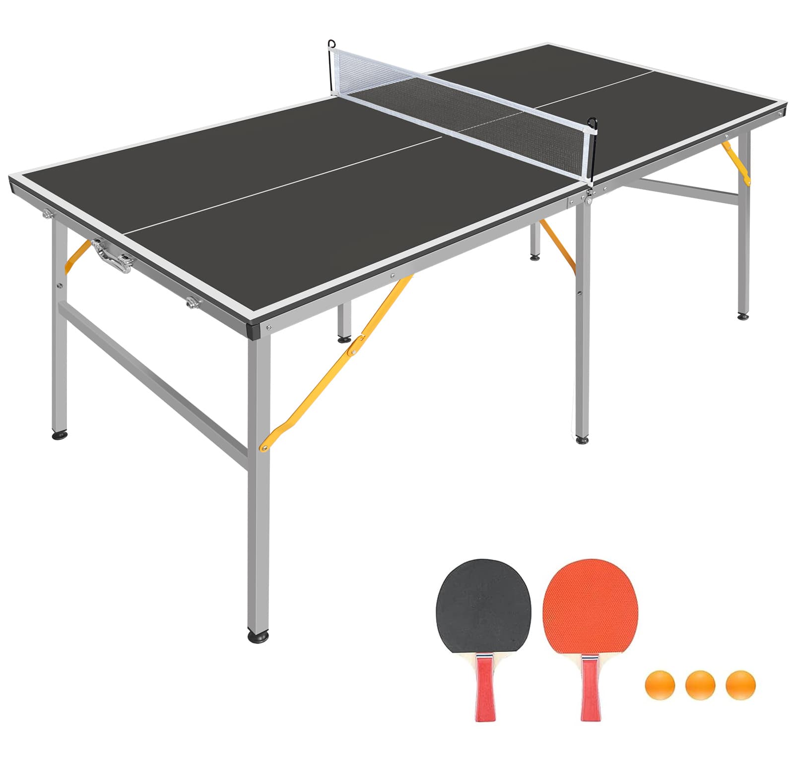 6ft Black Mid-Size Table Tennis Table Foldable image 1