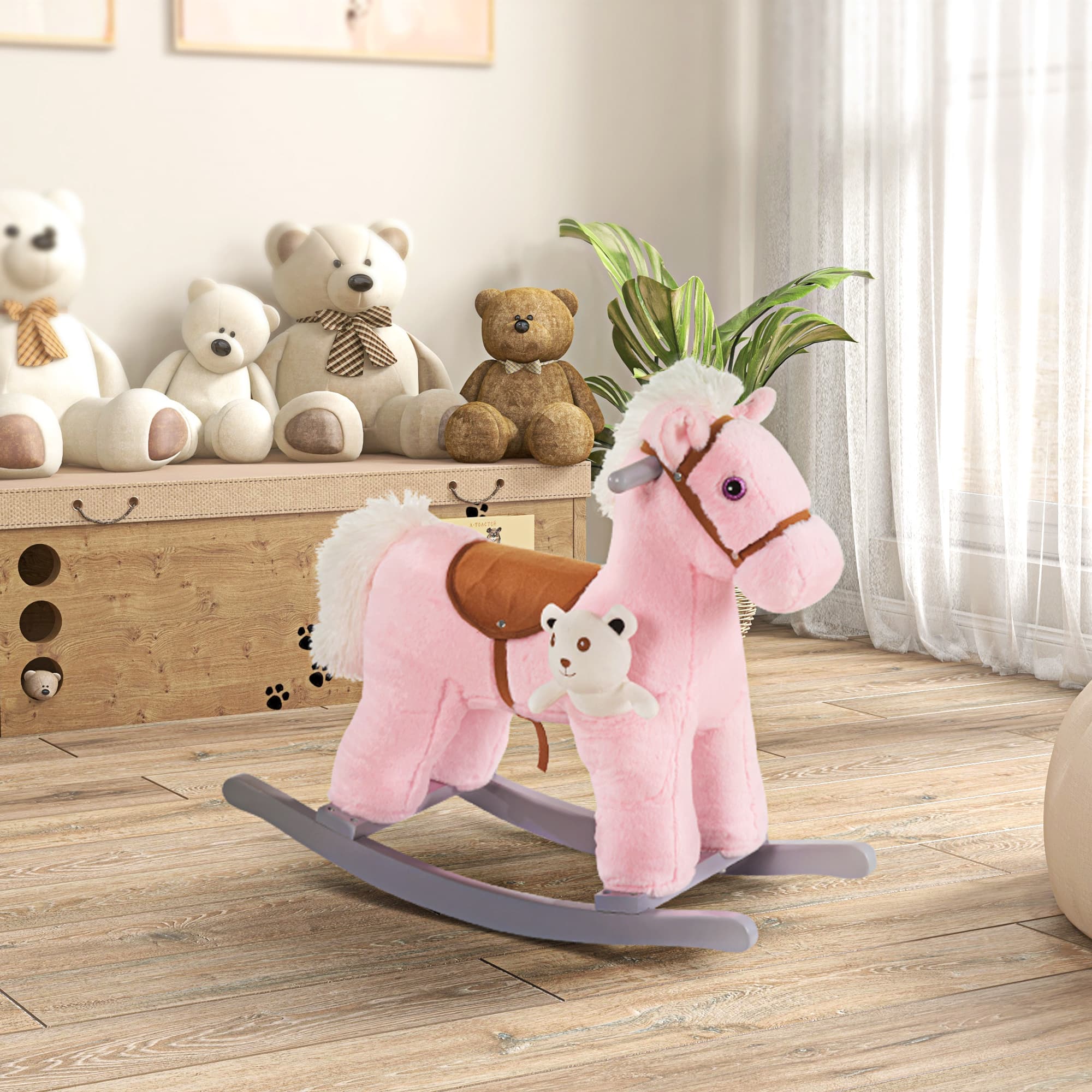 Kids Rocking Horse with Bear Toy, Plush image 1