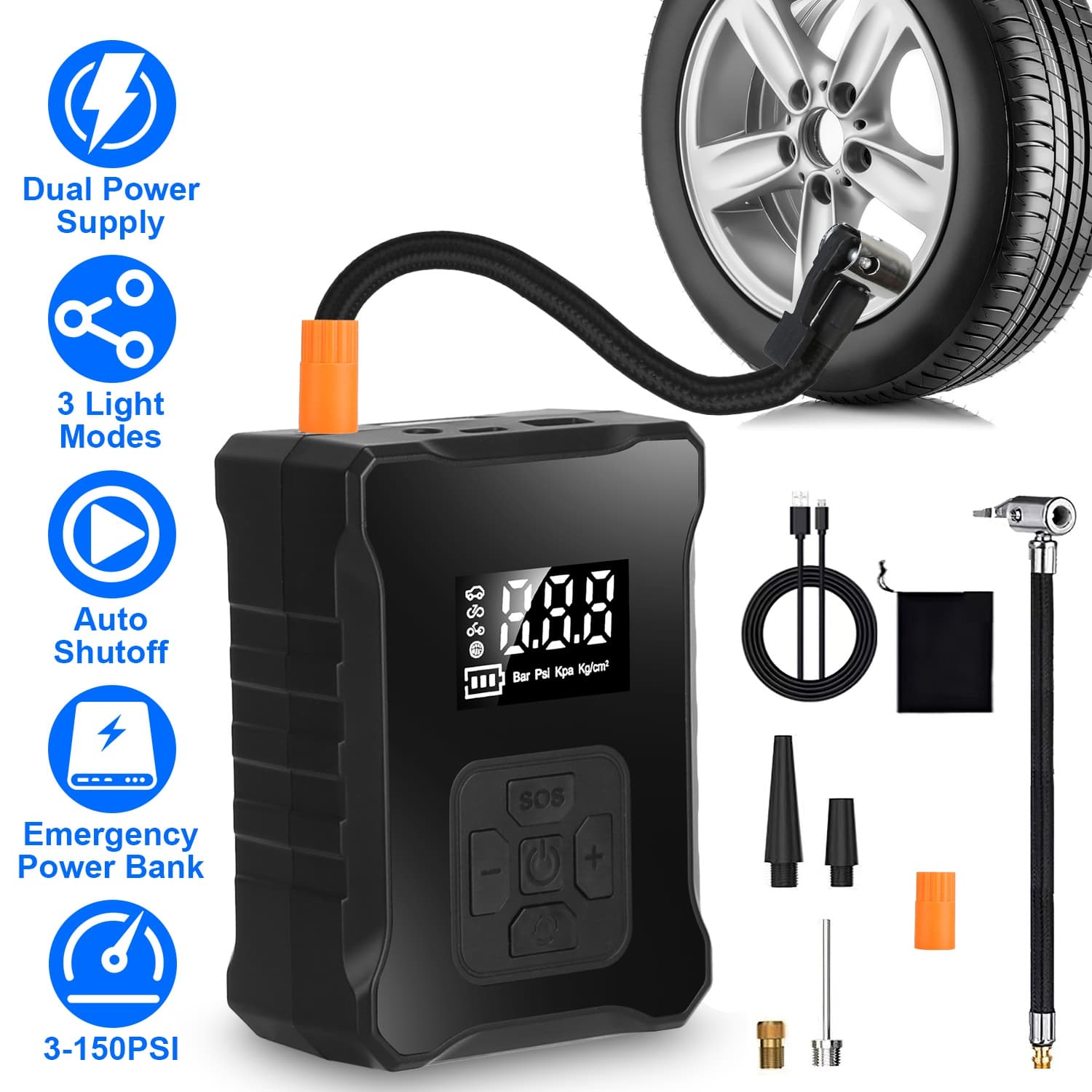 1Pc 150PSI Cordless Tire Inflator Digital Air image 1
