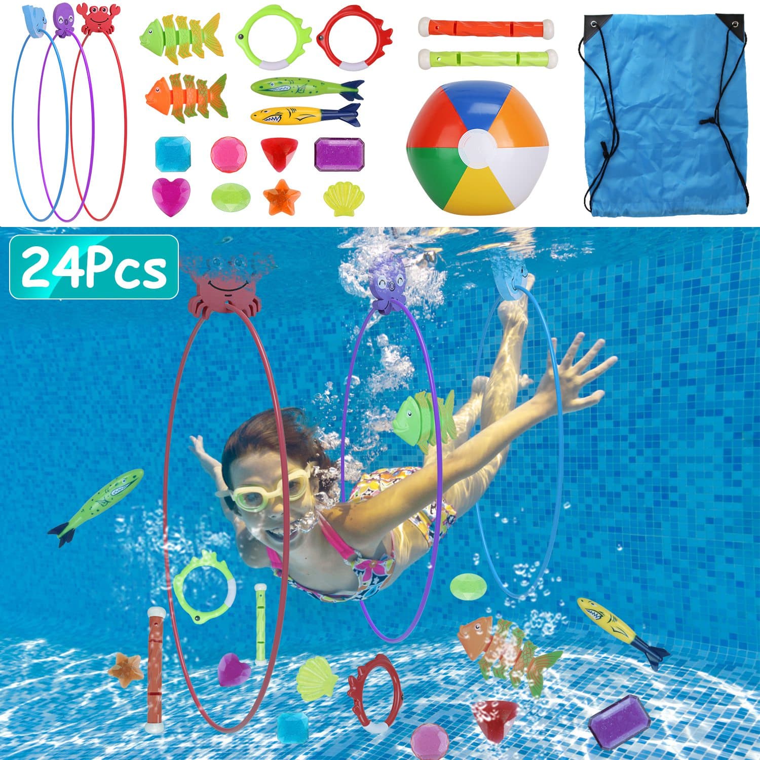 Set Of 24Pcs Diving Toys Swimming Pool image 1