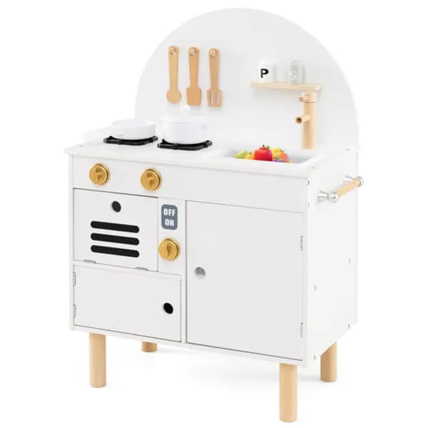 White Wooden Kids Play Kitchen With Interactive image 1