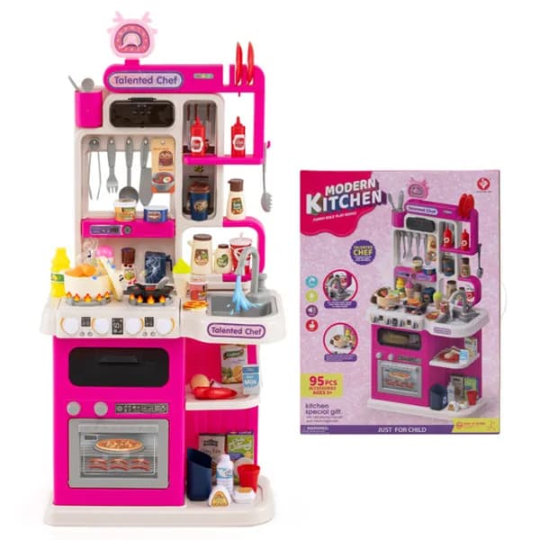 Pink Kids Corner Play Kitchen With Realistic image 1