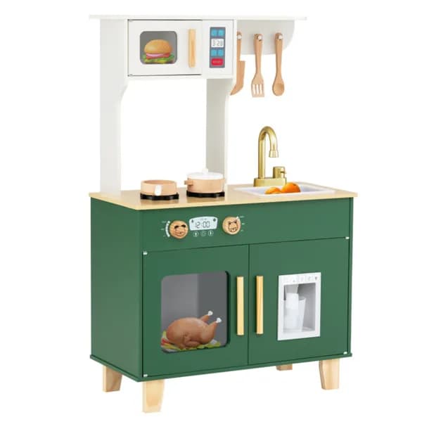 Green Kids Play Kitchen With Realistic Faucet image 1