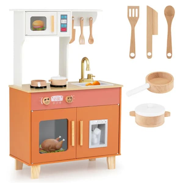 Orange Kids Play Kitchen With Realistic Faucet image 1