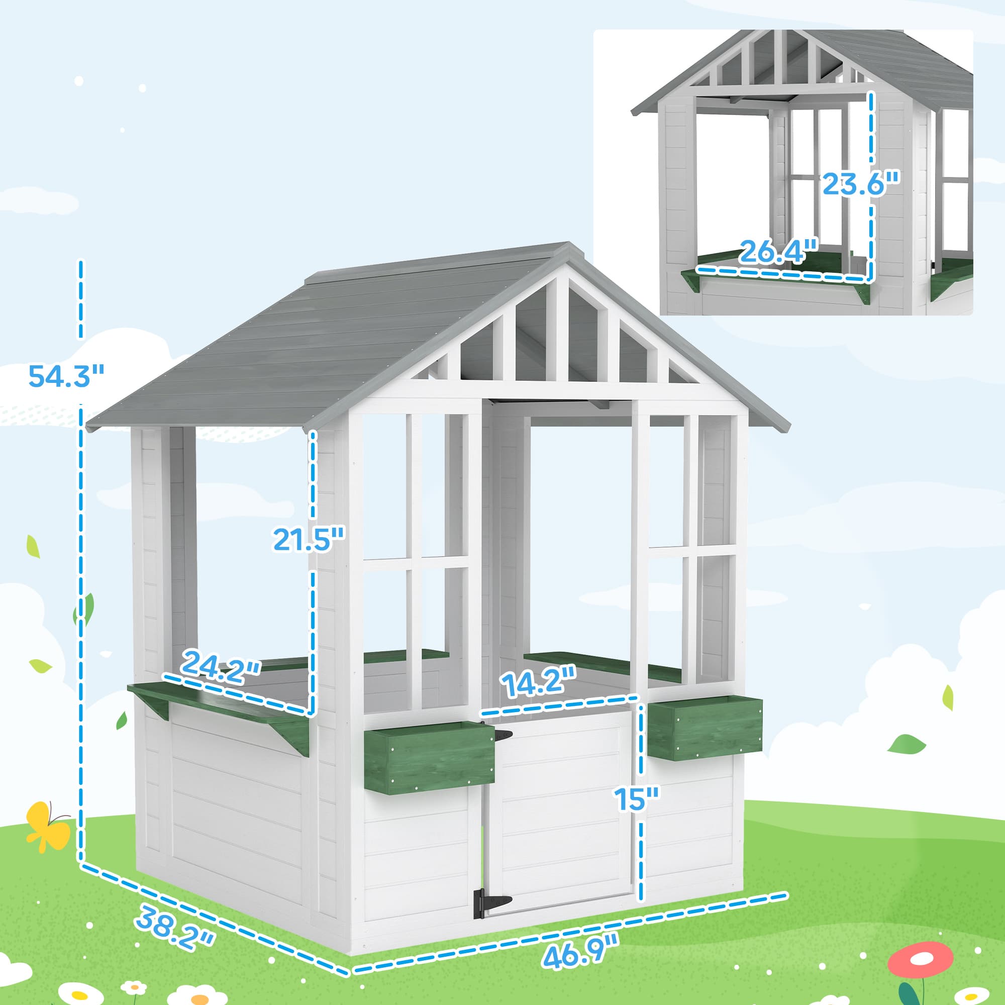 Kids Wooden Playhouse, Outdoor Garden Games Cottage image 3