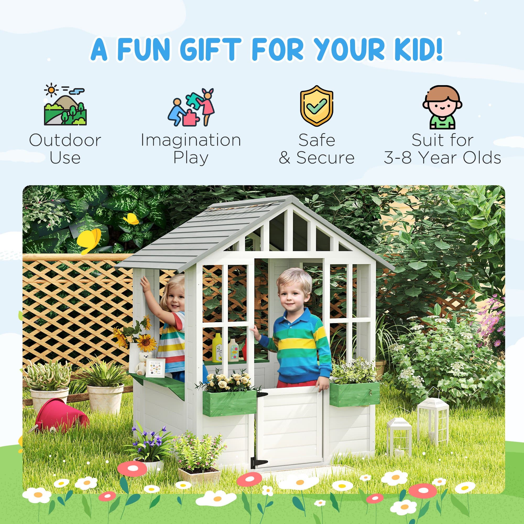 Kids Wooden Playhouse, Outdoor Garden Games Cottage image 4