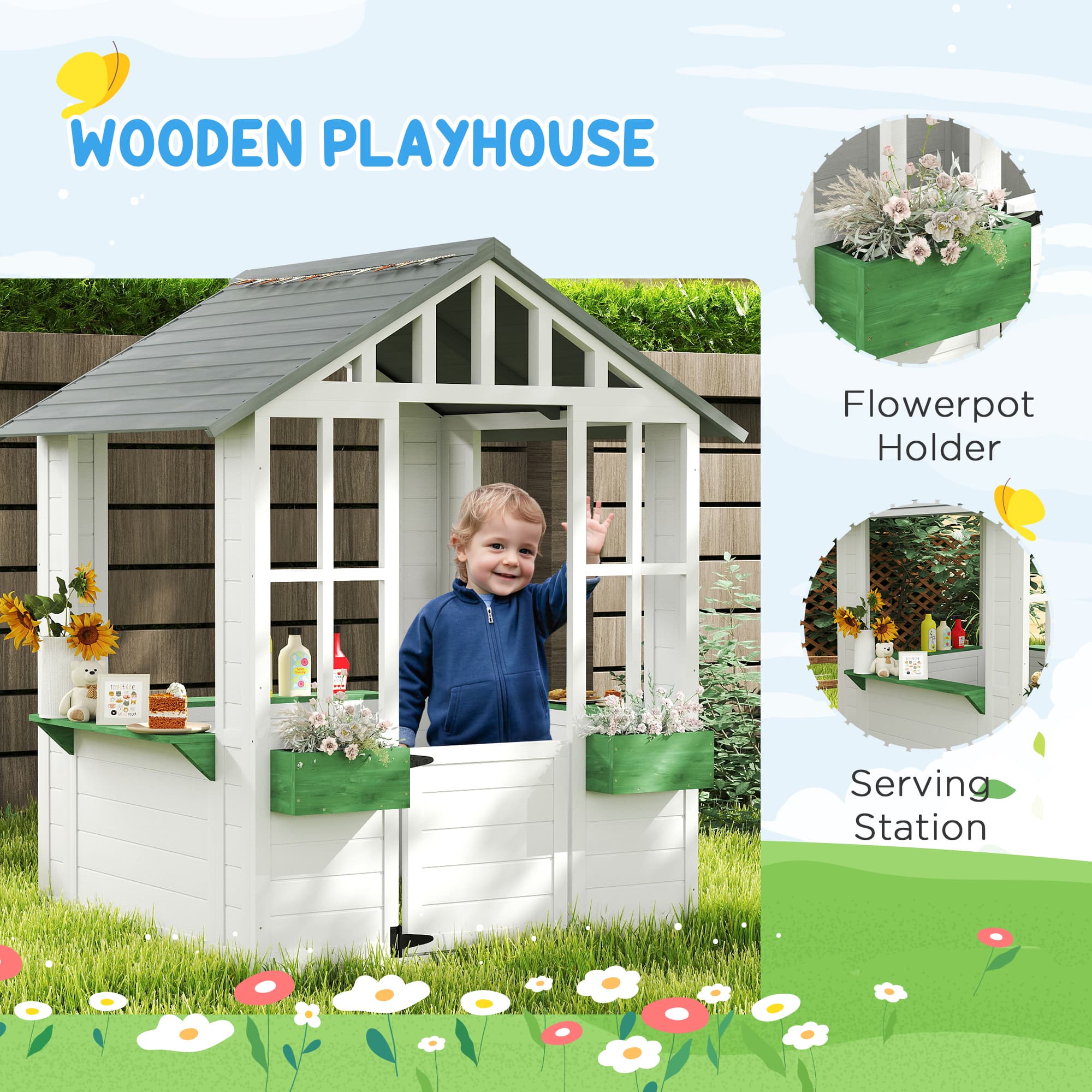 Kids Wooden Playhouse, Outdoor Garden Games Cottage image 6