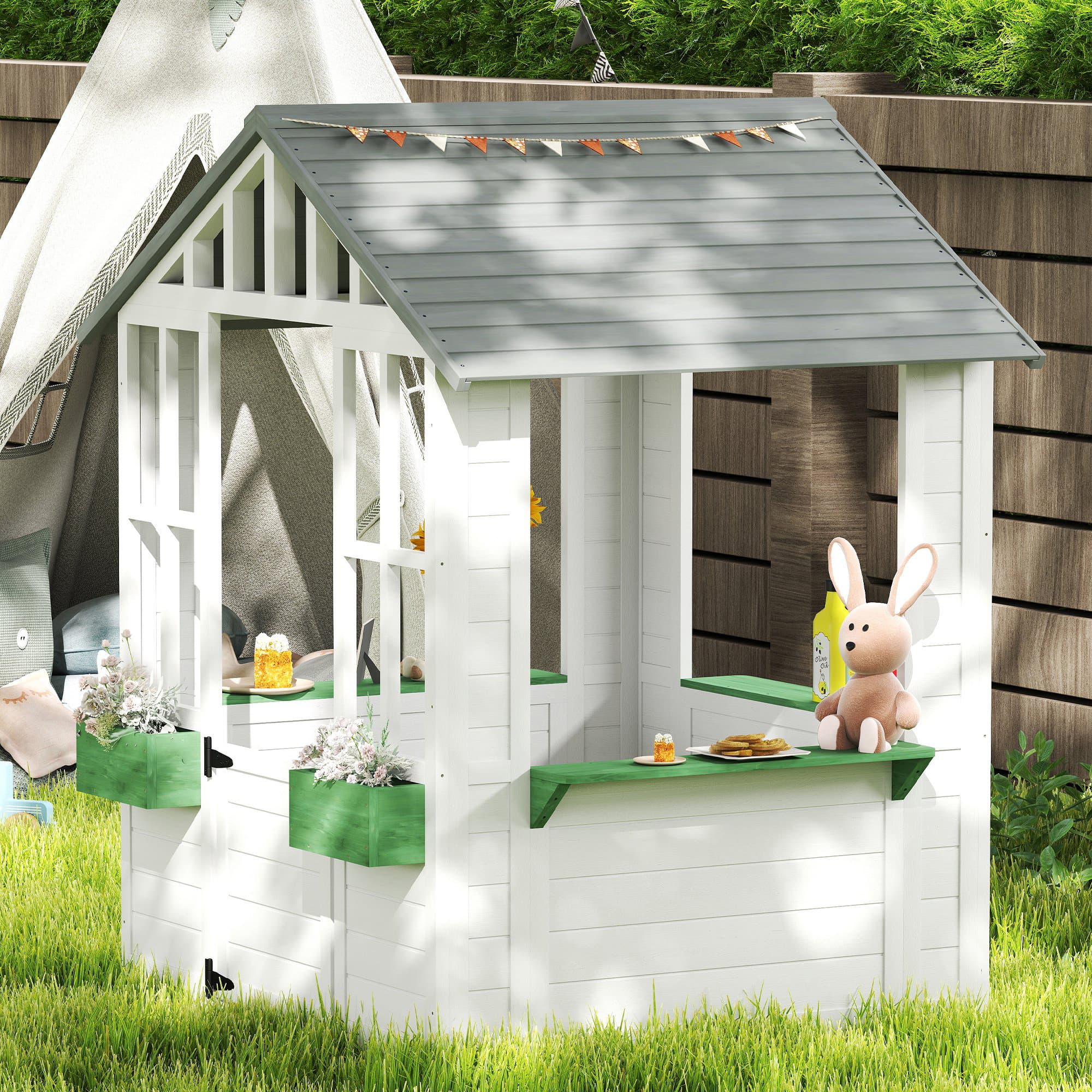 Kids Wooden Playhouse, Outdoor Garden Games Cottage image 7