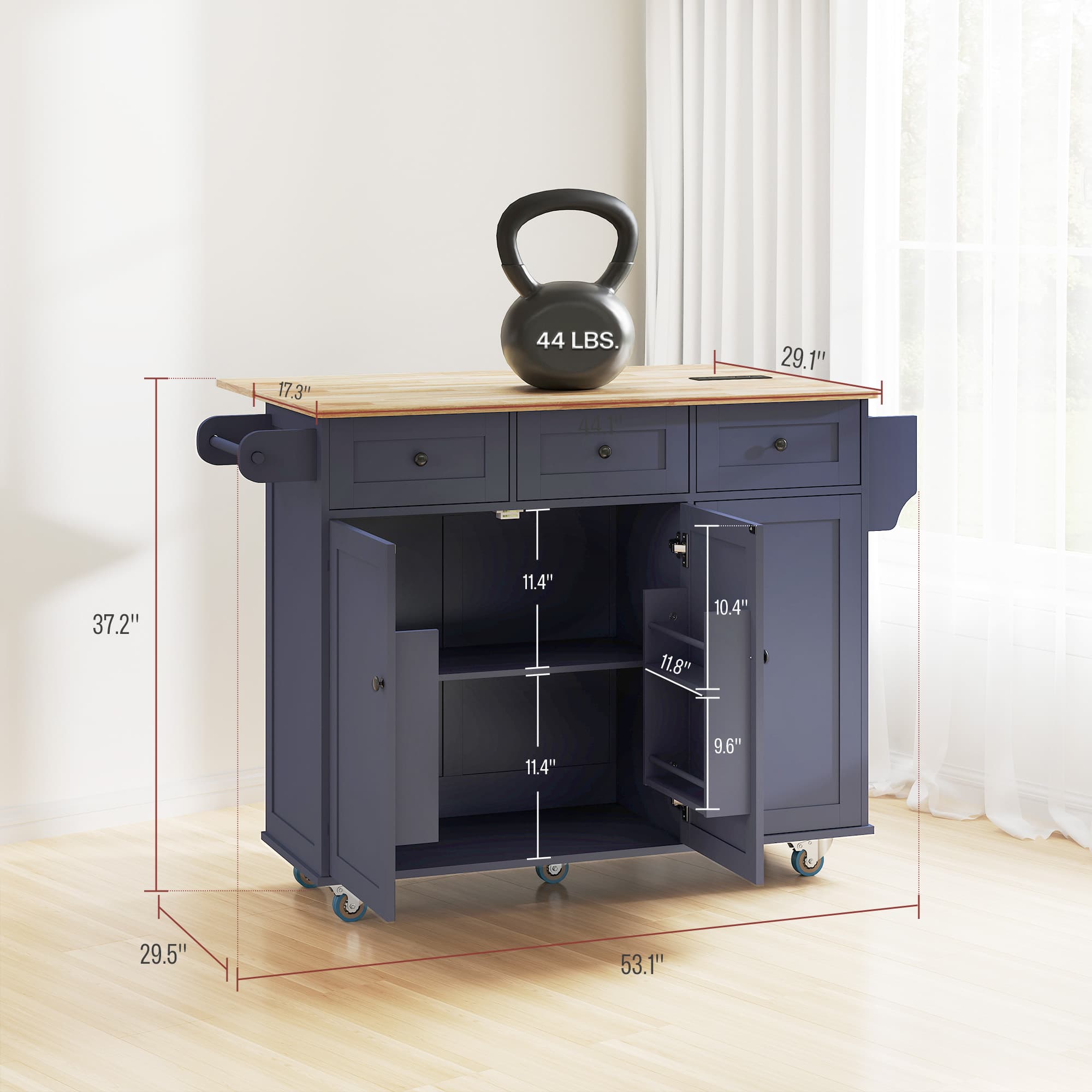 Kitchen Island on Wheels with Drop Leaf image 3