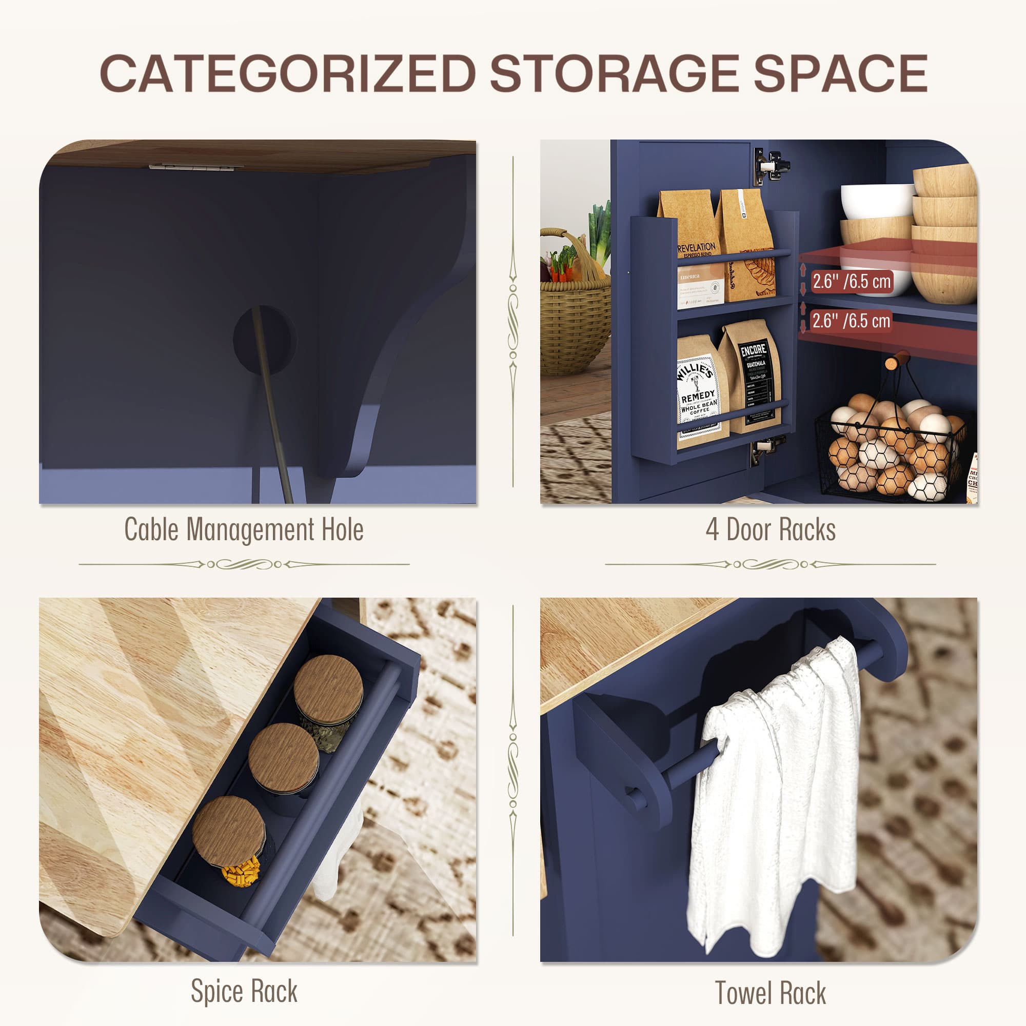 Kitchen Island on Wheels with Drop Leaf image 6