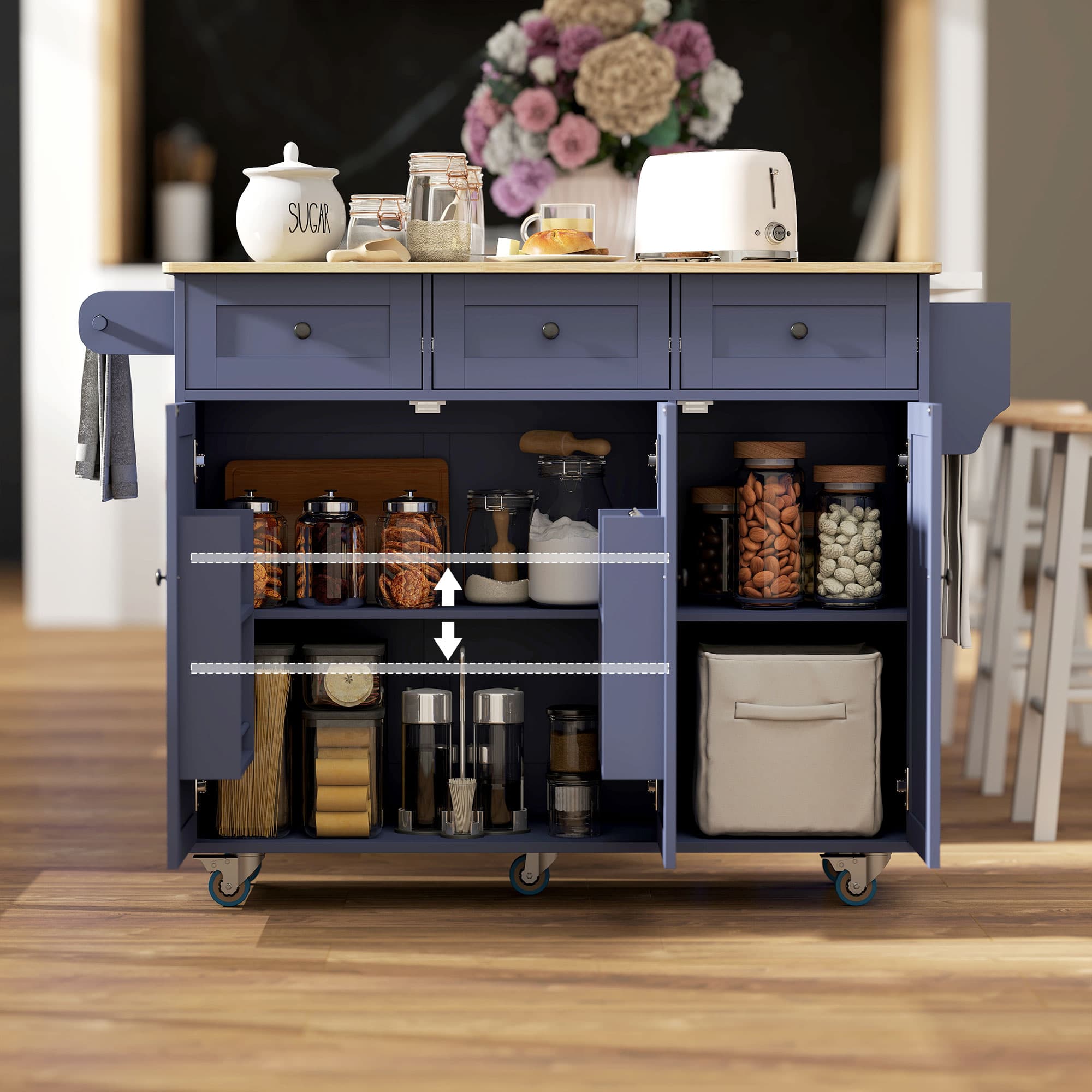 Kitchen Island on Wheels with Drop Leaf image 8