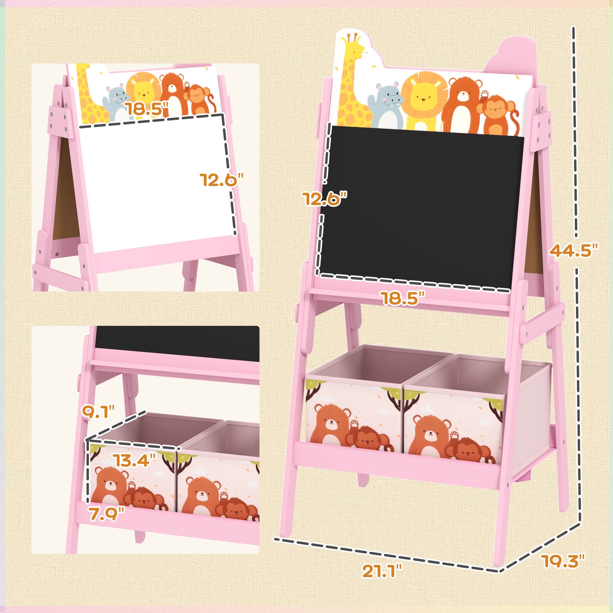 Doubel-Sided Easel for Kids w/ Whiteboard, Chalkboard image 3
