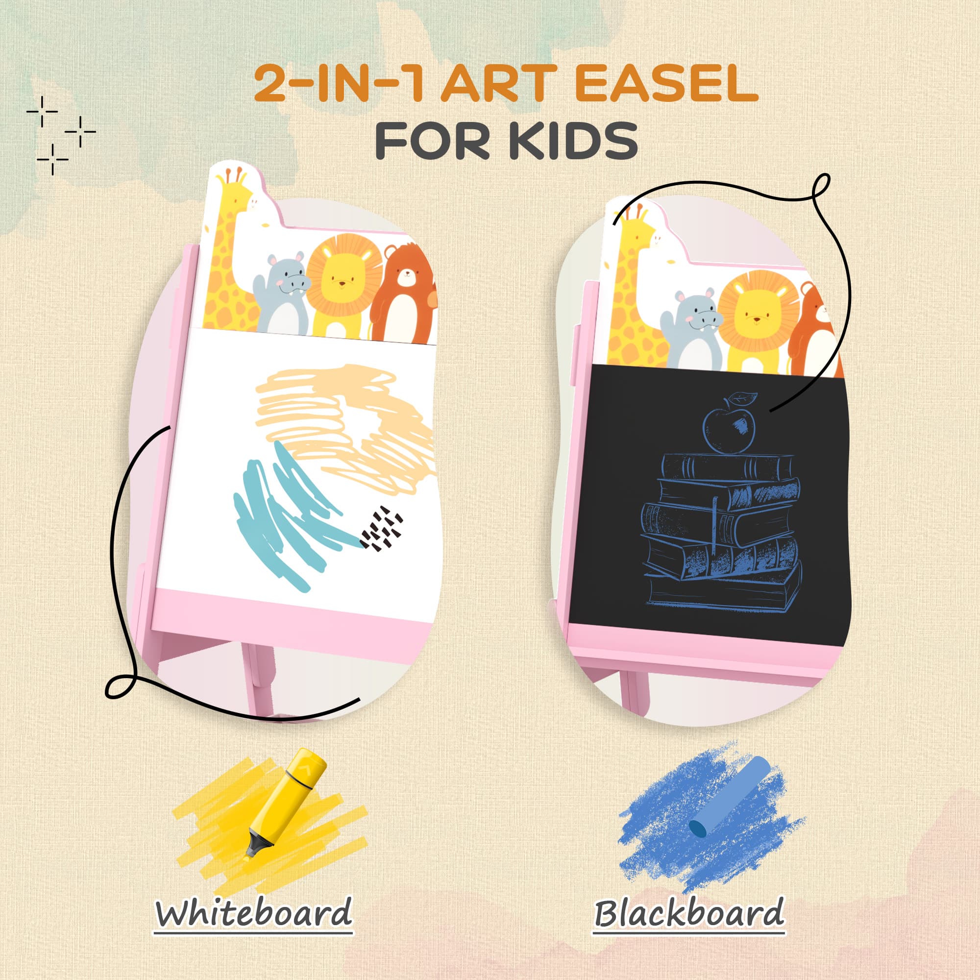 Doubel-Sided Easel for Kids w/ Whiteboard, Chalkboard image 4