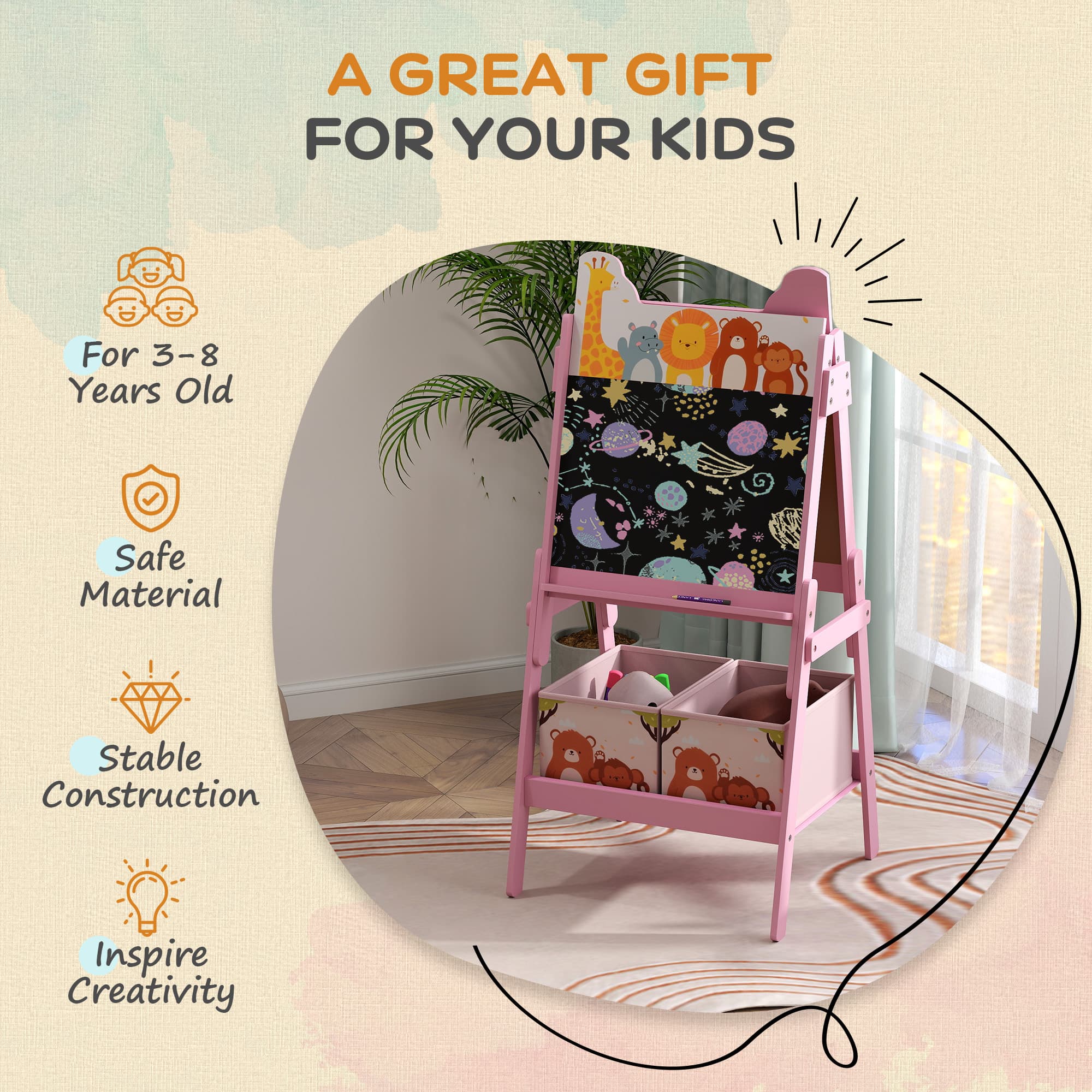 Doubel-Sided Easel for Kids w/ Whiteboard, Chalkboard image 6