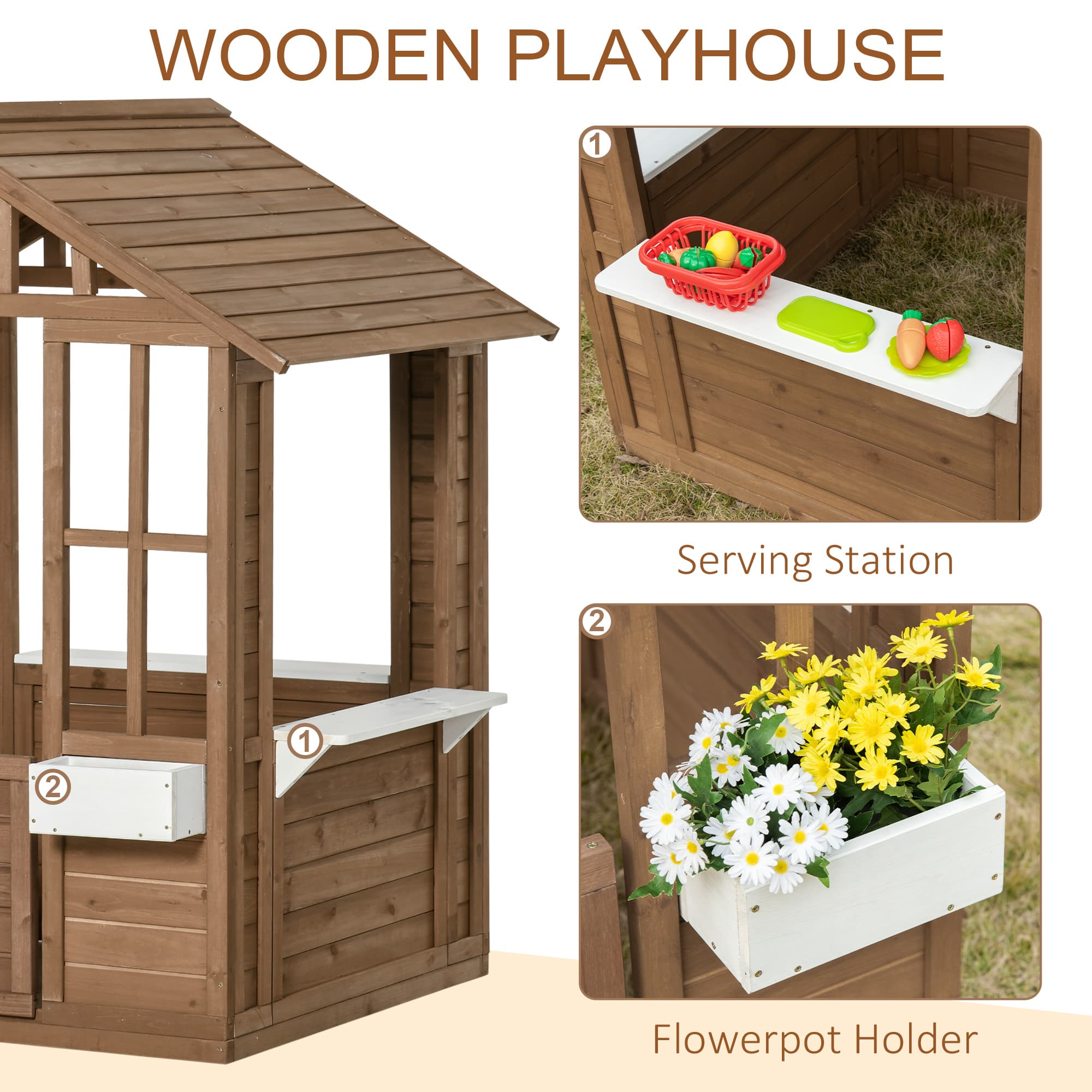 Kids Wooden Playhouse, Outdoor Garden Games Cottage image 5