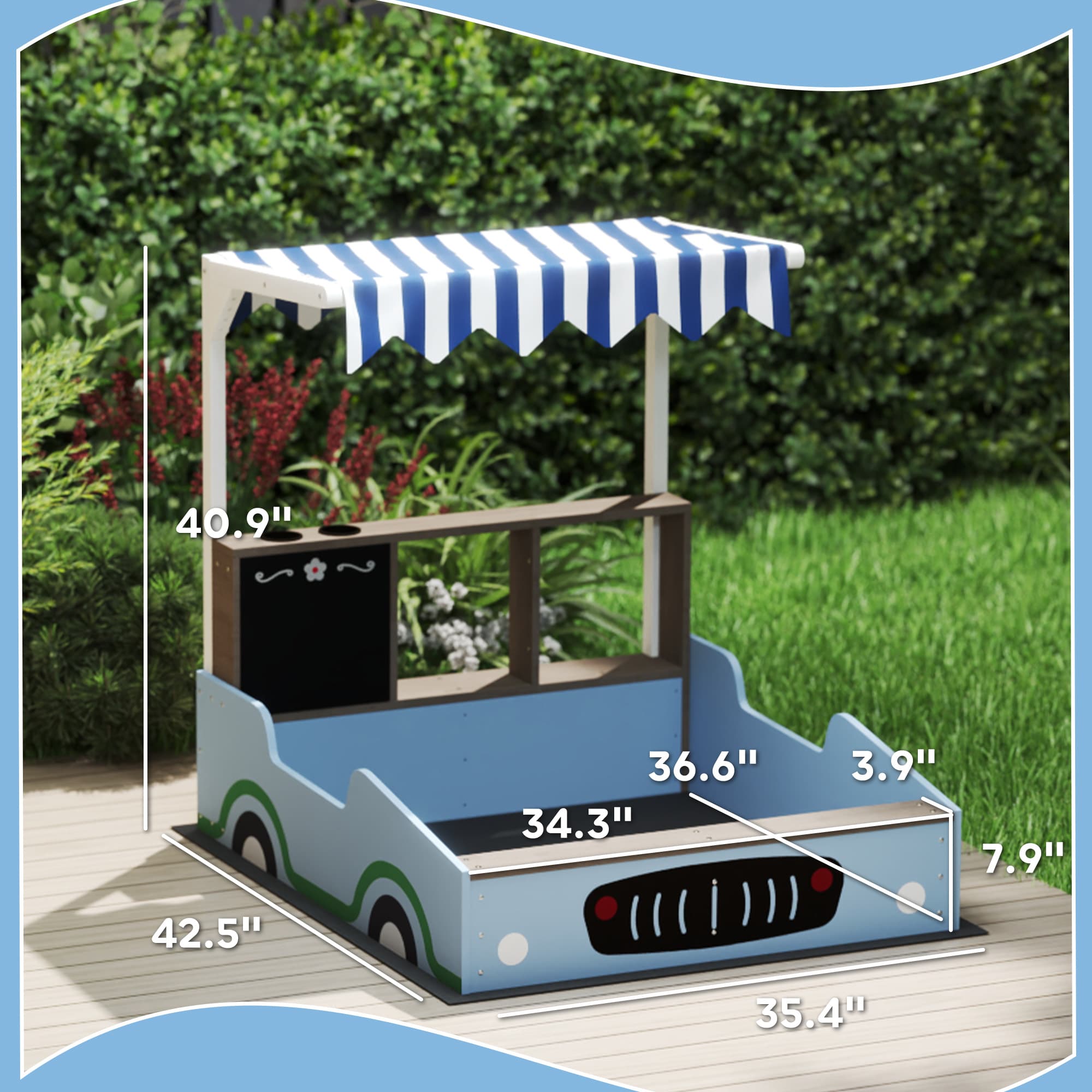 Kids Wooden Sandbox with Canopy with Bench image 3