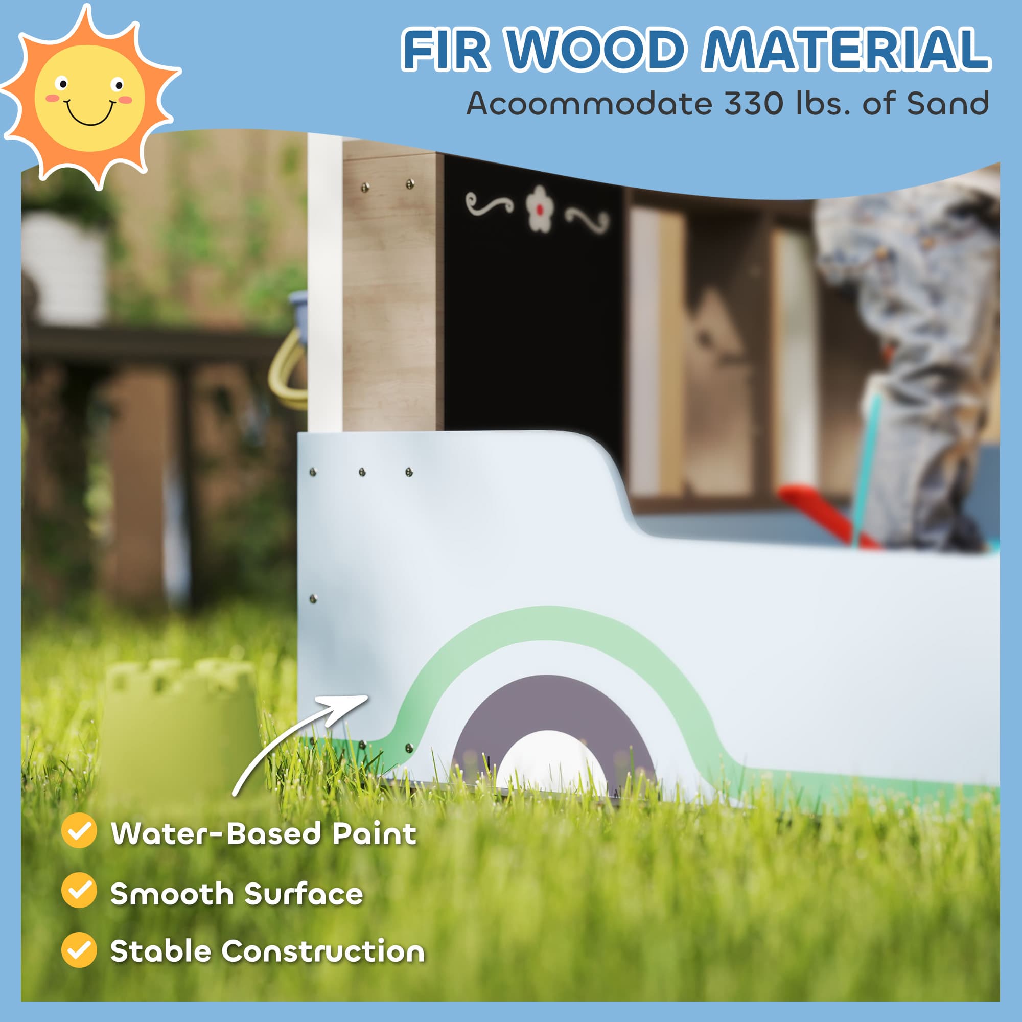 Kids Wooden Sandbox with Canopy with Bench image 5