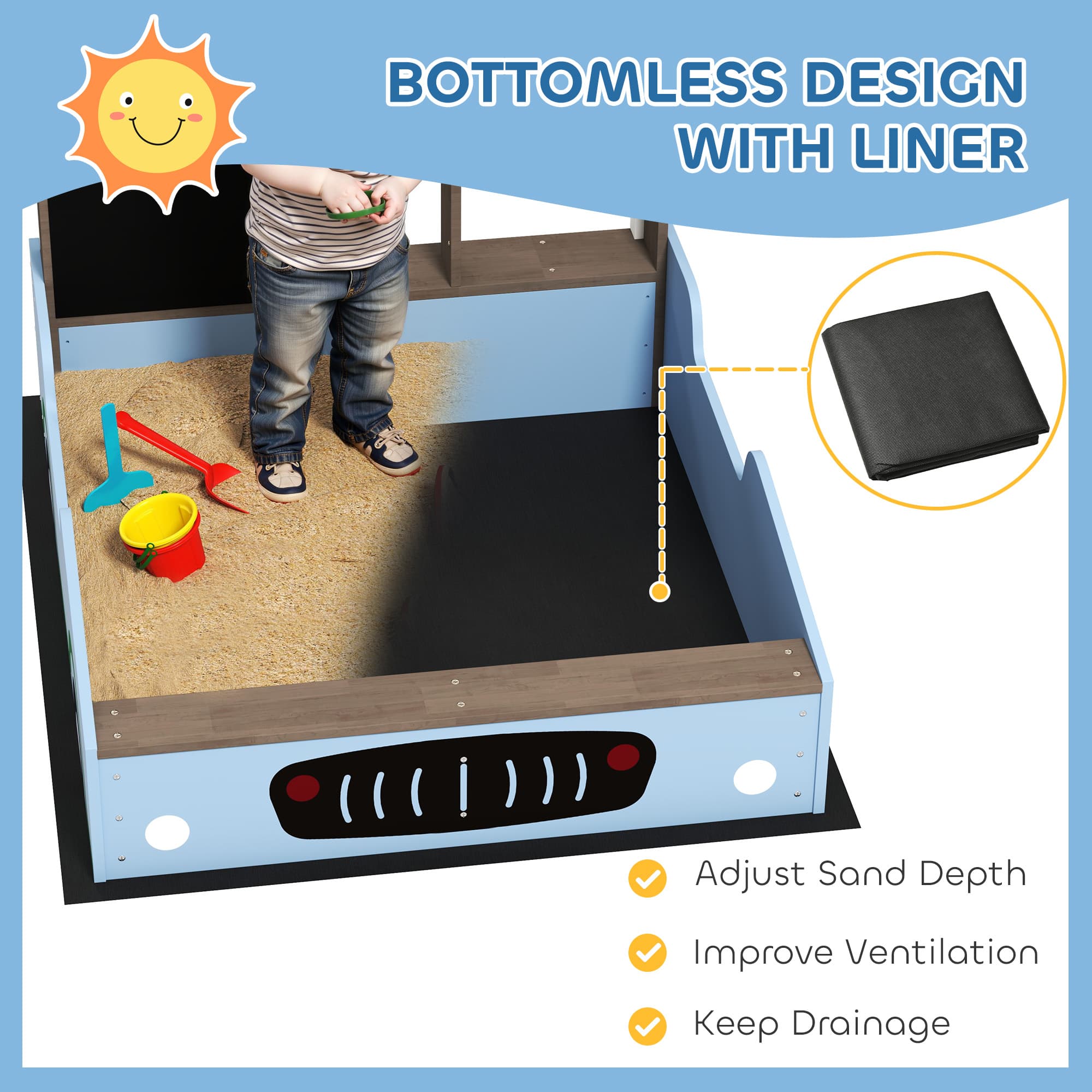 Kids Wooden Sandbox with Canopy with Bench image 6