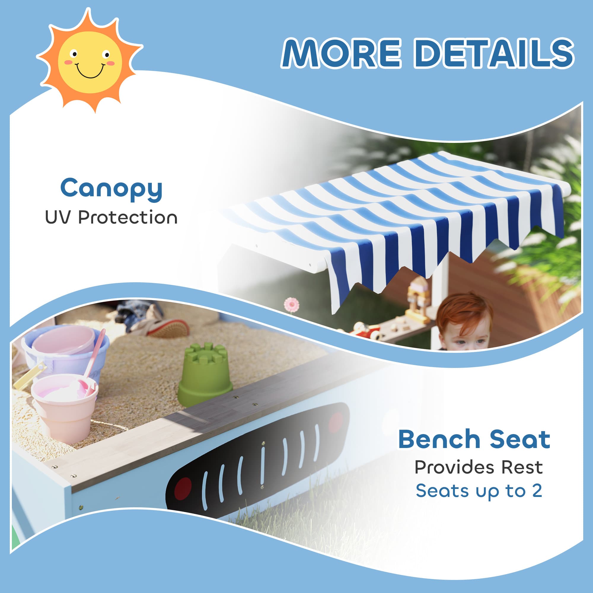 Kids Wooden Sandbox with Canopy with Bench image 7