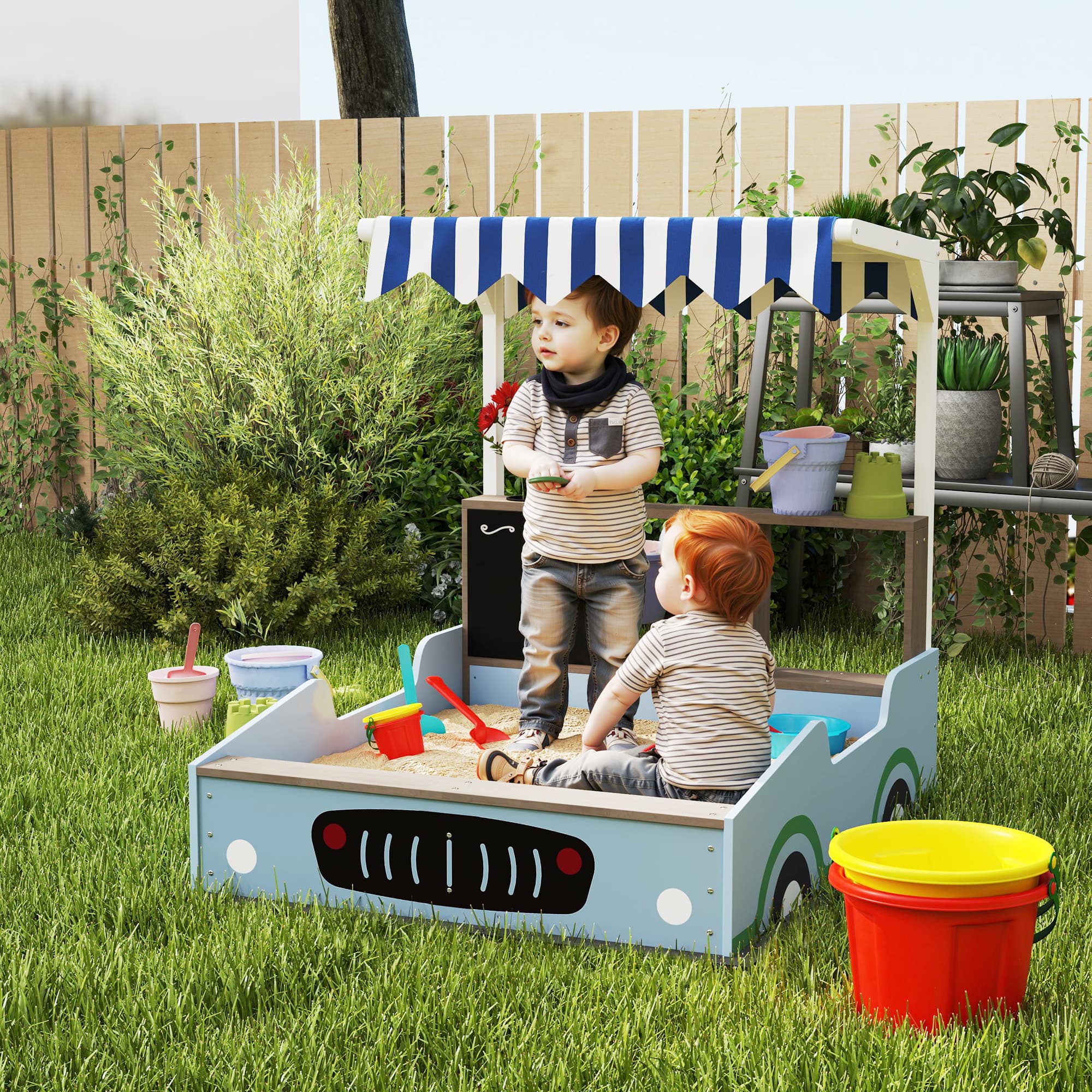 Kids Wooden Sandbox with Canopy with Bench image 8