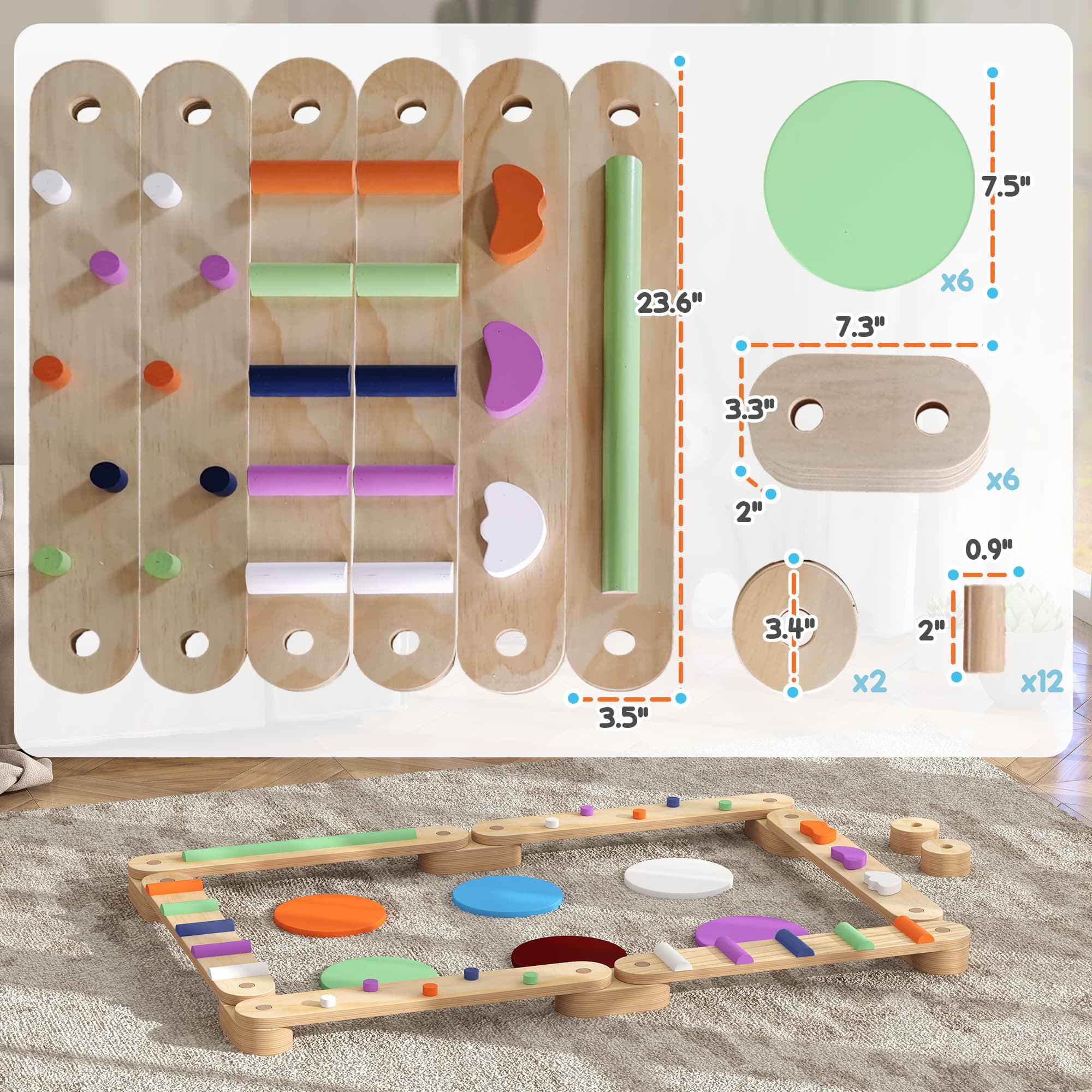 Kids Balance Beam, Wooden Balance Board with image 3