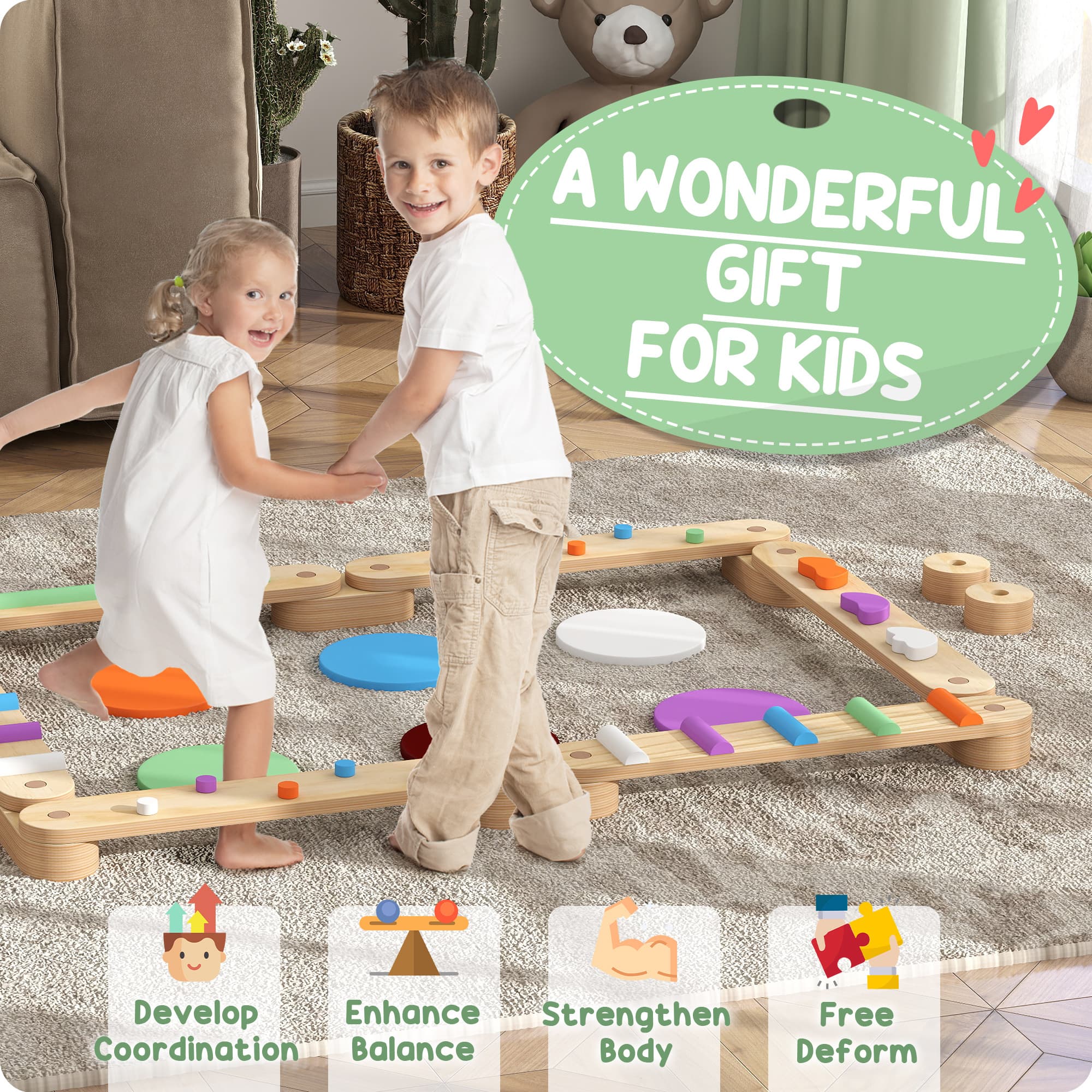 Kids Balance Beam, Wooden Balance Board with image 4