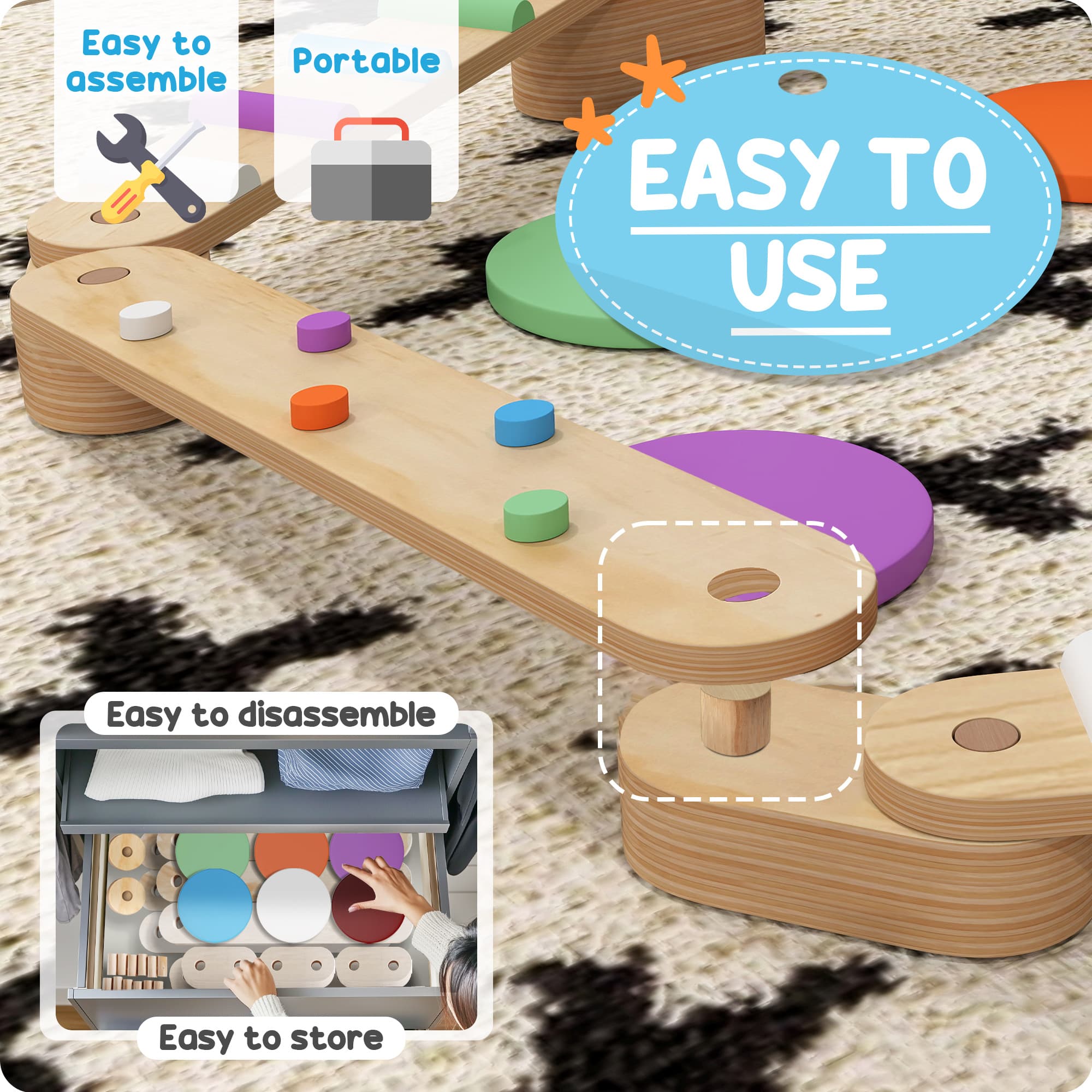 Kids Balance Beam, Wooden Balance Board with image 5