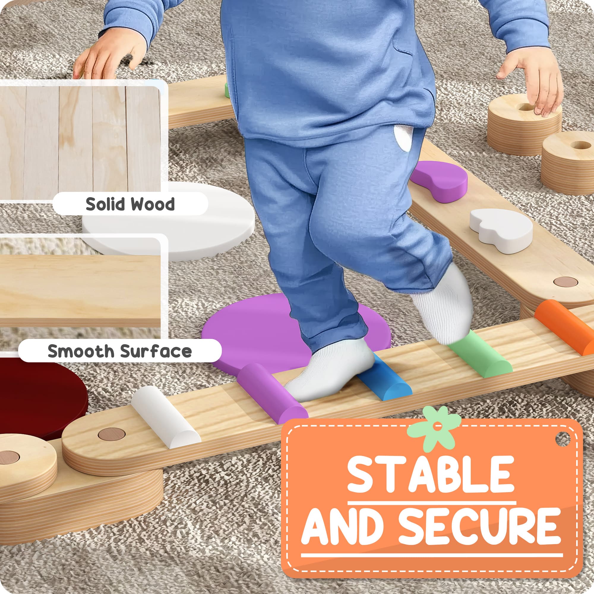 Kids Balance Beam, Wooden Balance Board with image 6