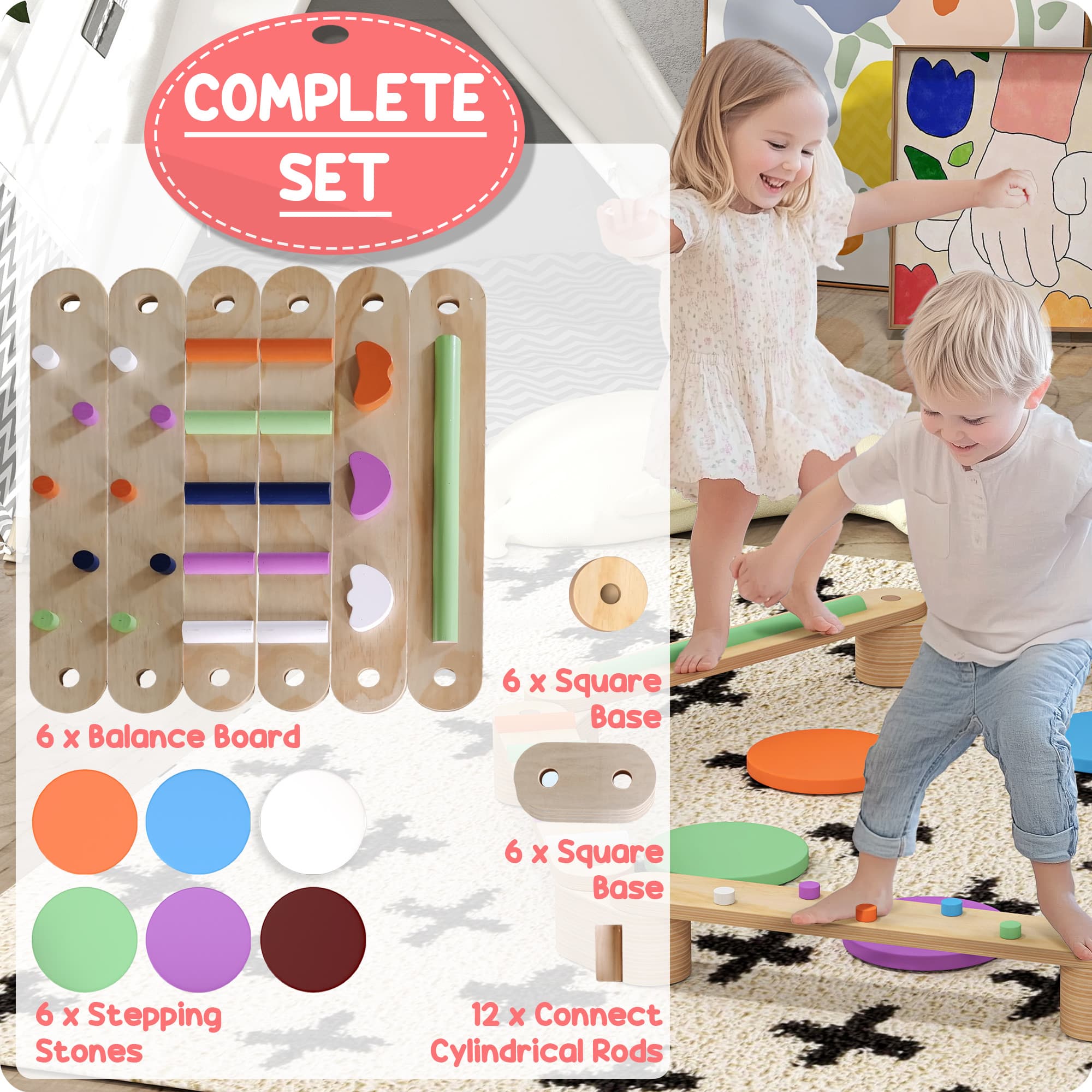 Kids Balance Beam, Wooden Balance Board with image 7