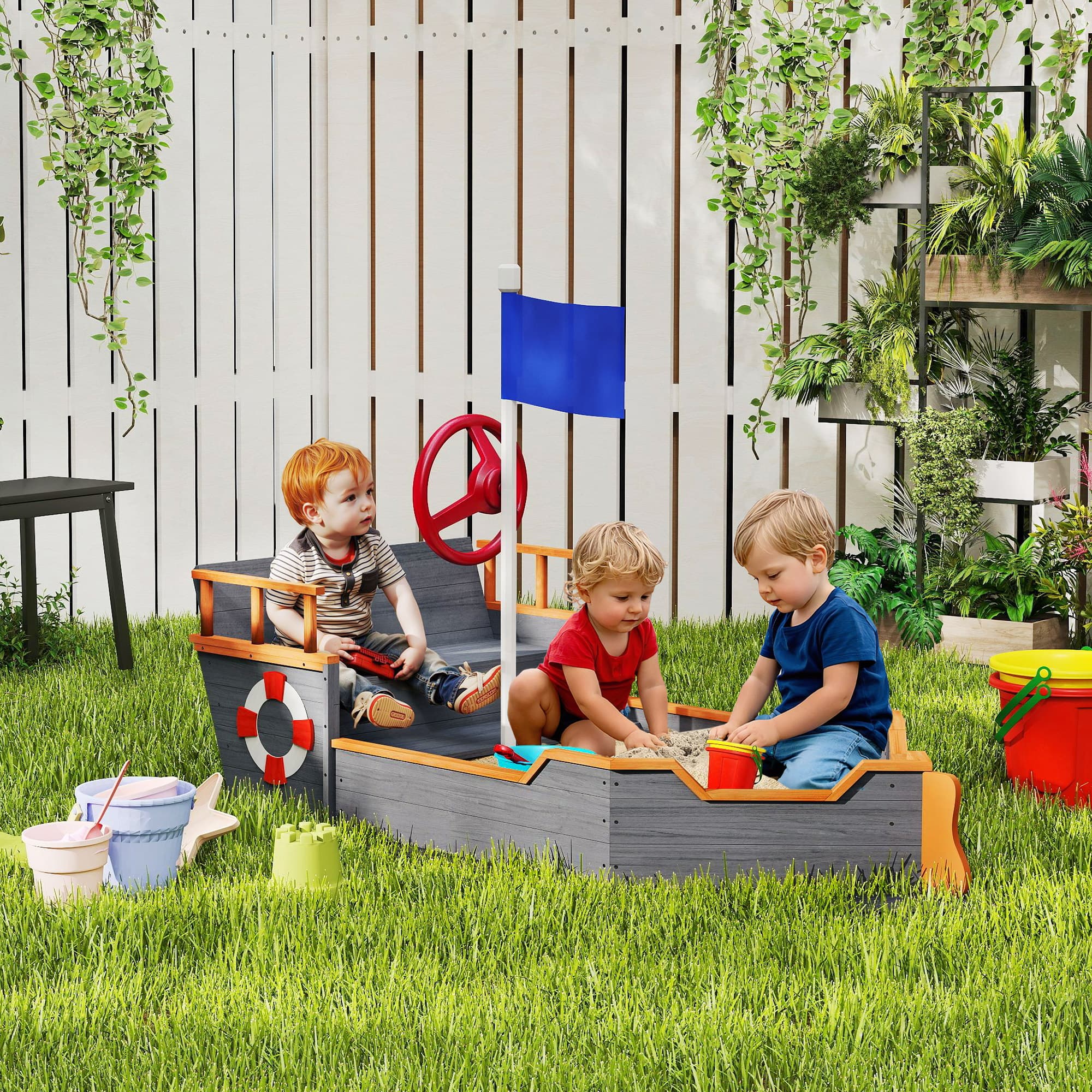 Kids Wooden Sandbox Pirate Ship Sandboat w image 2
