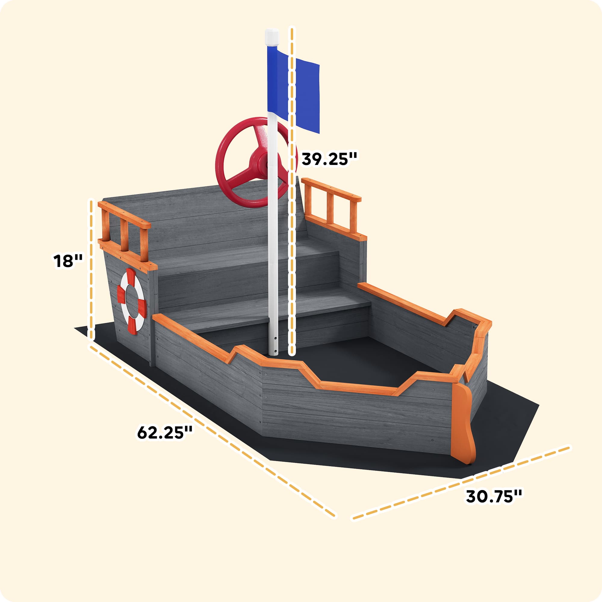 Kids Wooden Sandbox Pirate Ship Sandboat w image 3