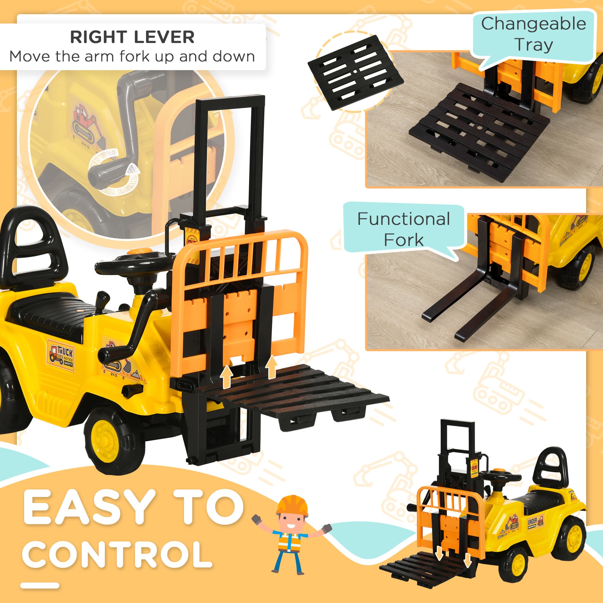 Sit and Scoot Ride-on Toy with Forklift image 4