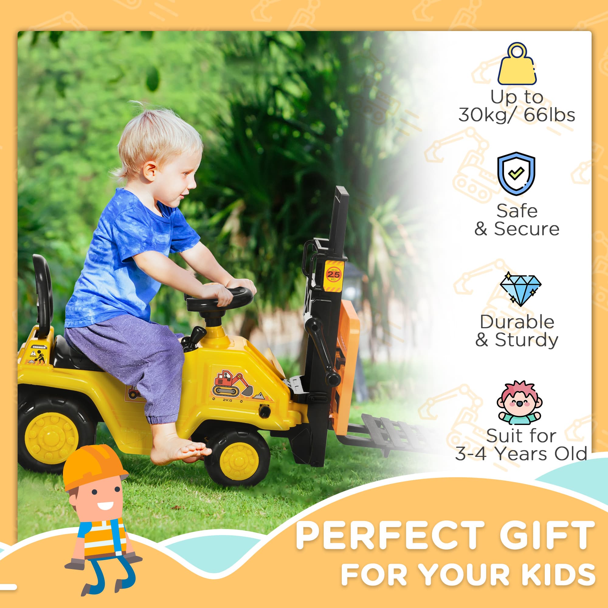 Sit and Scoot Ride-on Toy with Forklift image 7