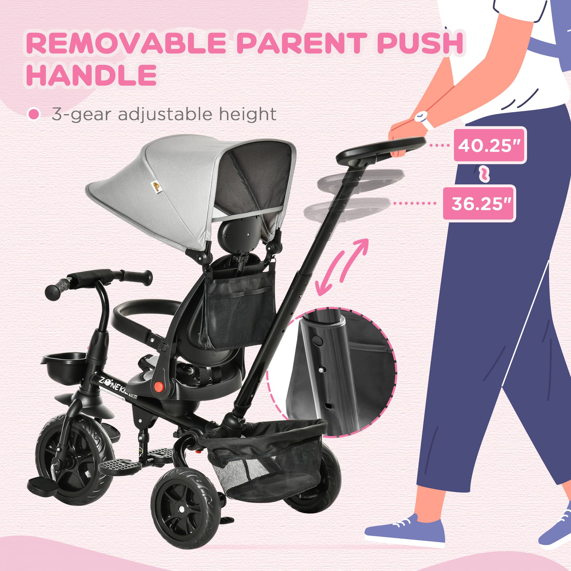 Kids Tricycle, 4 in 1 Foldable Trike image 6