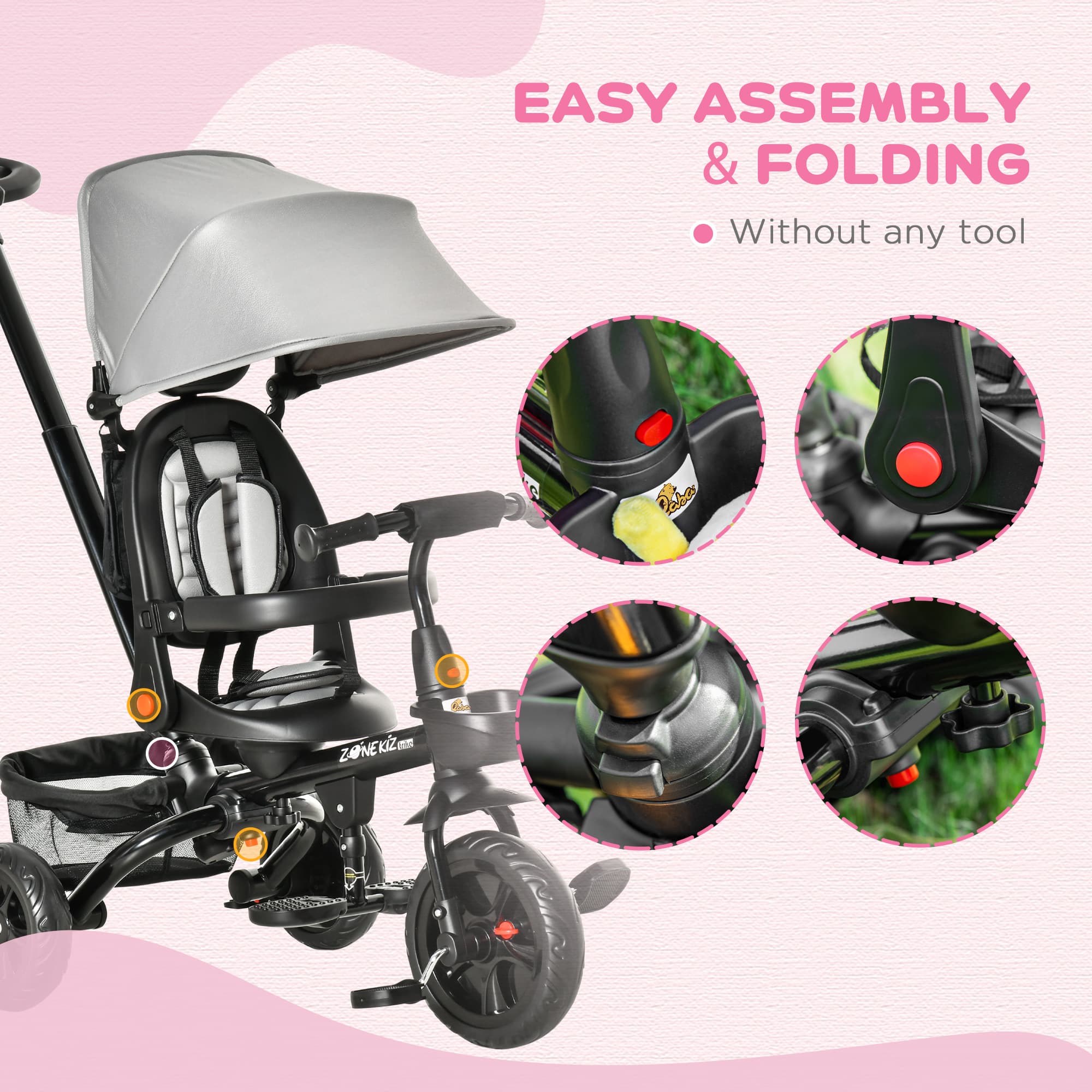 Kids Tricycle, 4 in 1 Foldable Trike image 8