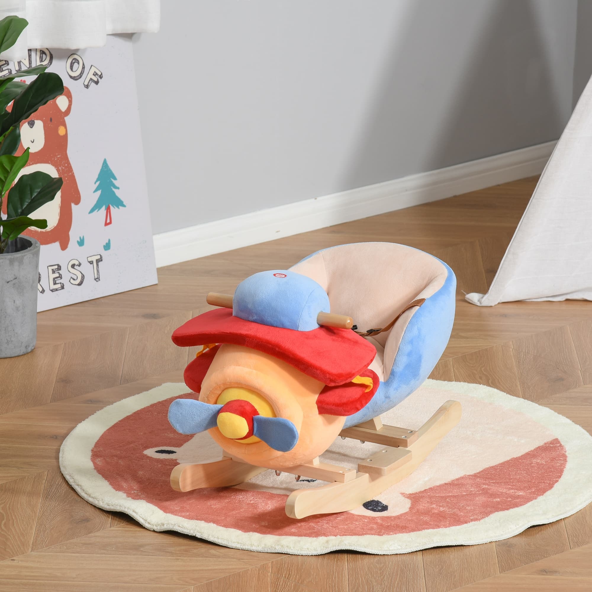 Kids Rocking Horse, Wooden Plush Ride-on Plane image 2