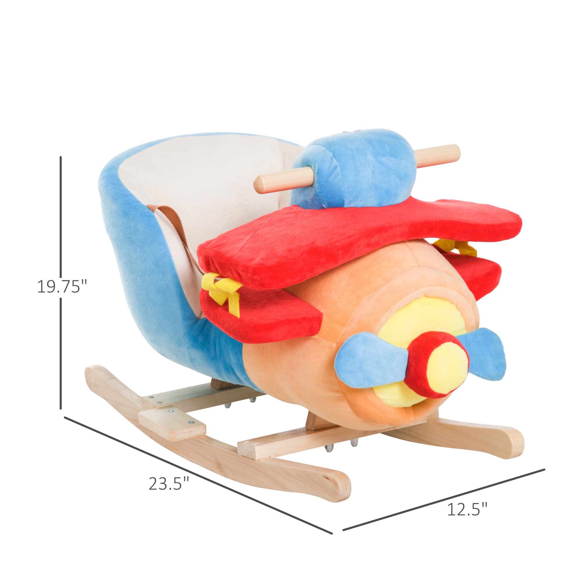Kids Rocking Horse, Wooden Plush Ride-on Plane image 3