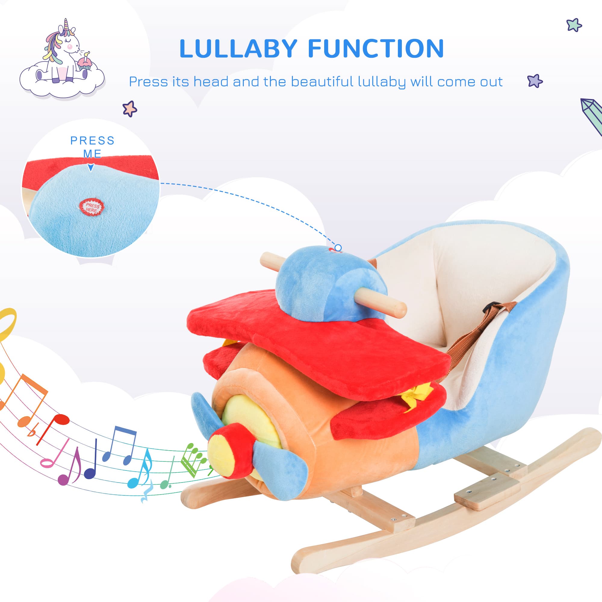 Kids Rocking Horse, Wooden Plush Ride-on Plane image 4